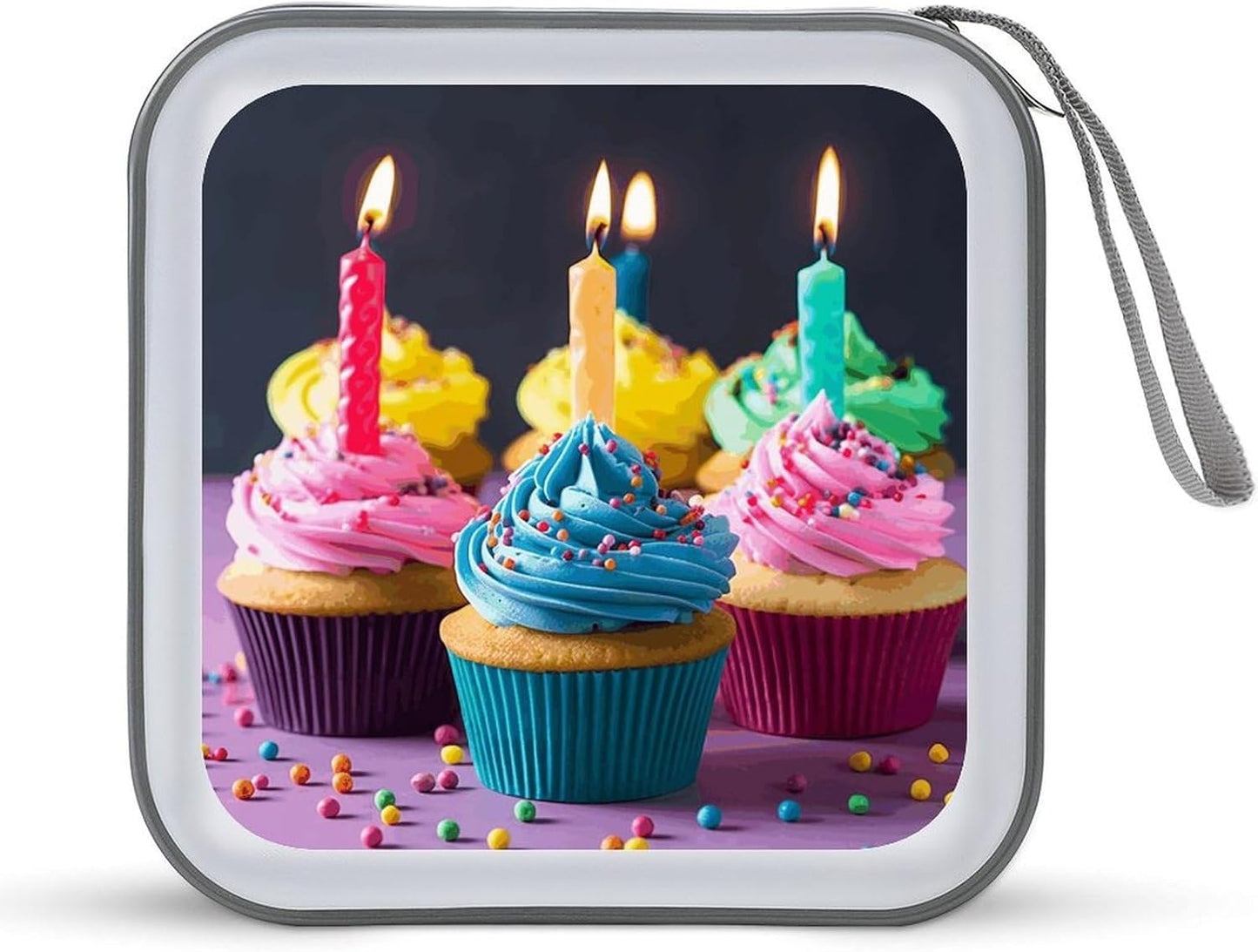 Colorful Happy Birthday Cupcakes CD Case 40 Capacity Case Zipper CD Collection Bag with Handles Cover DVD Storage Hard Plastic DVD Disc Cases Storage Binder for Car Home Office Travel