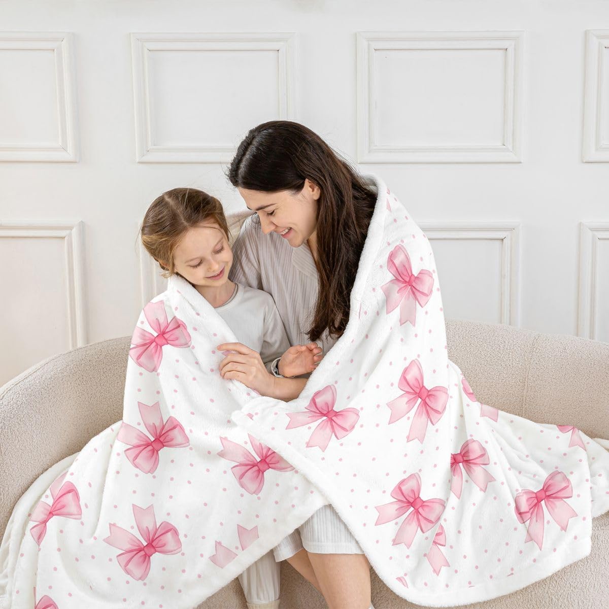 Feelyou Cute Bow Sherpa Throw Blanket for Couch Bowknot Pink Super Soft Cozy Fleece Polka Dots Blanket for Winter, Plush Throw Baby 30"x40" All Season