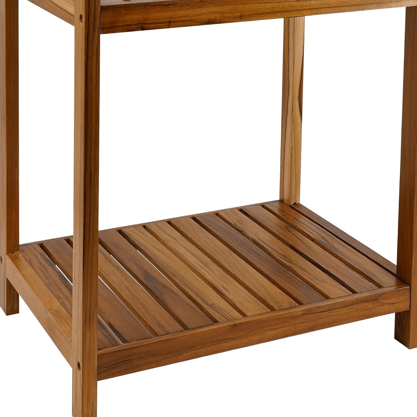 VaeFae Teak Bathroom Shelf, 4-Tier Storage Shelf, Wooden Stand Shelf Organizer for Bathroom, Kitchen, Living Room, Laundry, Garage