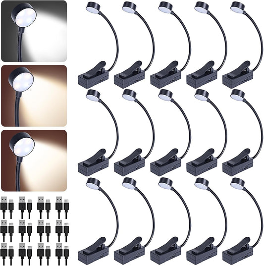 KunHe 15 Pack Rechargeable Book Light Bulk Clip-On Reading Lights for Books in Bed Long-Lasting 3 Modes & 3 Brightness Levels Compact USB Charging Mini Booklights for Kids Book Lovers Bulk Gifts
