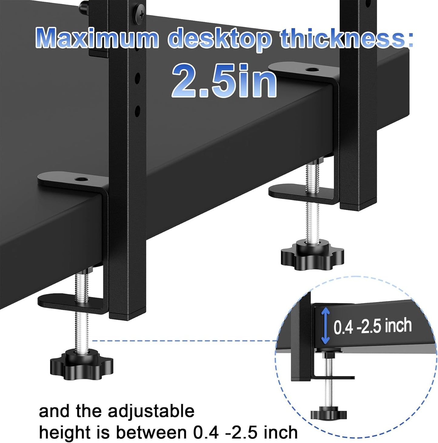 Spacrea clamp on Desk Shelf, 2 Tier Office Desk Shelves Organizer, Wood Desktop Supplies Storage Rack, Desk Organizers and Accessories (Black)