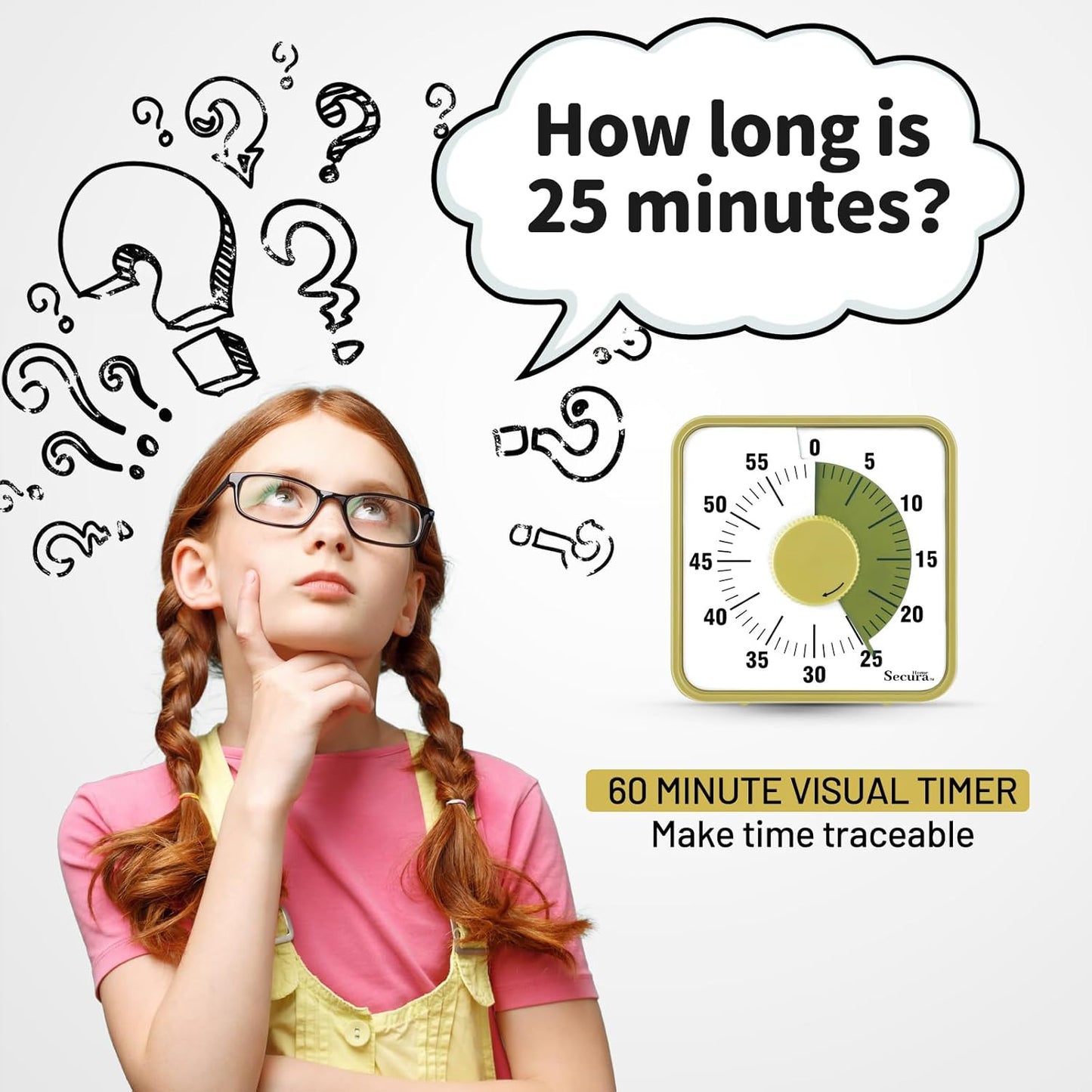 Secura 60-Minute Visual Timer, 7.5 Inch Oversize Countdown Timer Clock for Kids and Adults, Durable Mechanical Time Management Tool with Magnetic Backing(Taupe)