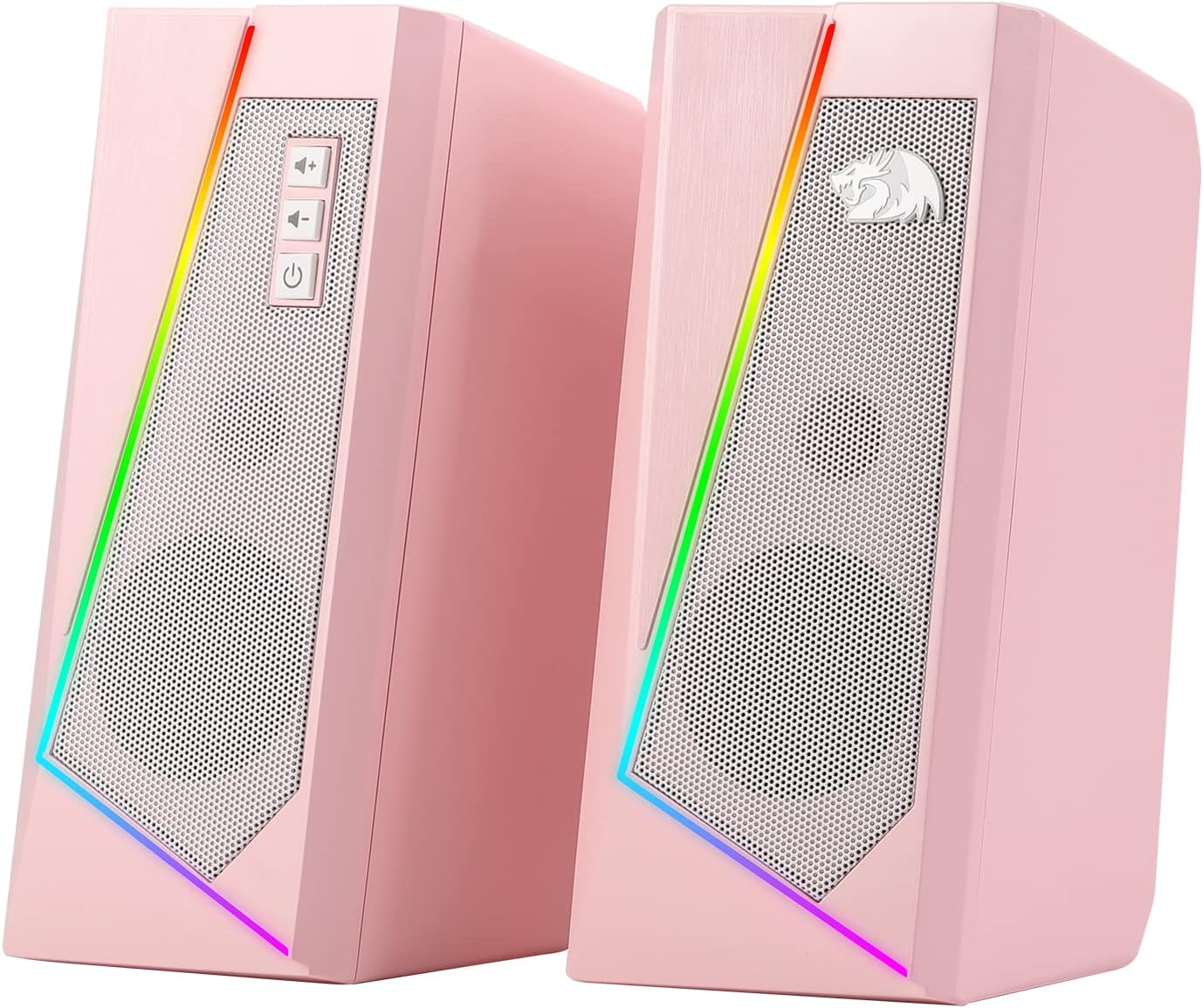 Redragon GS520 RGB Desktop Speakers, 2.0 Channel PC Computer Stereo Speaker with 6 Colorful LED Modes, Enhanced Sound and Easy-Access Volume Control, USB Powered w/ 3.5mm Cable, Pink