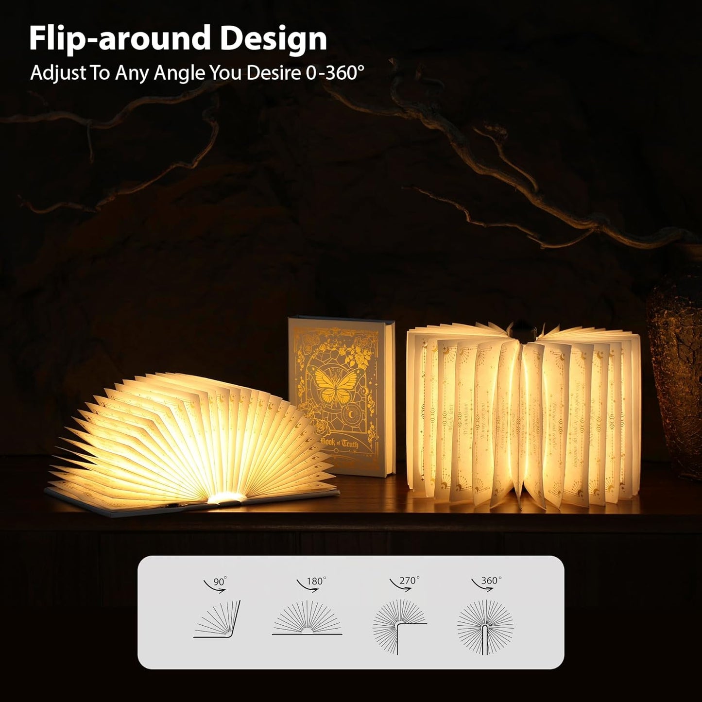 Magic Truth Book Light - Rechargeable LED Book Lamp for Home Decor, Ideal Christmas & Bookworm Gifts with Gold Foil Embossed Cover, Warm White Light for Entertainment & Relaxation (Blue)