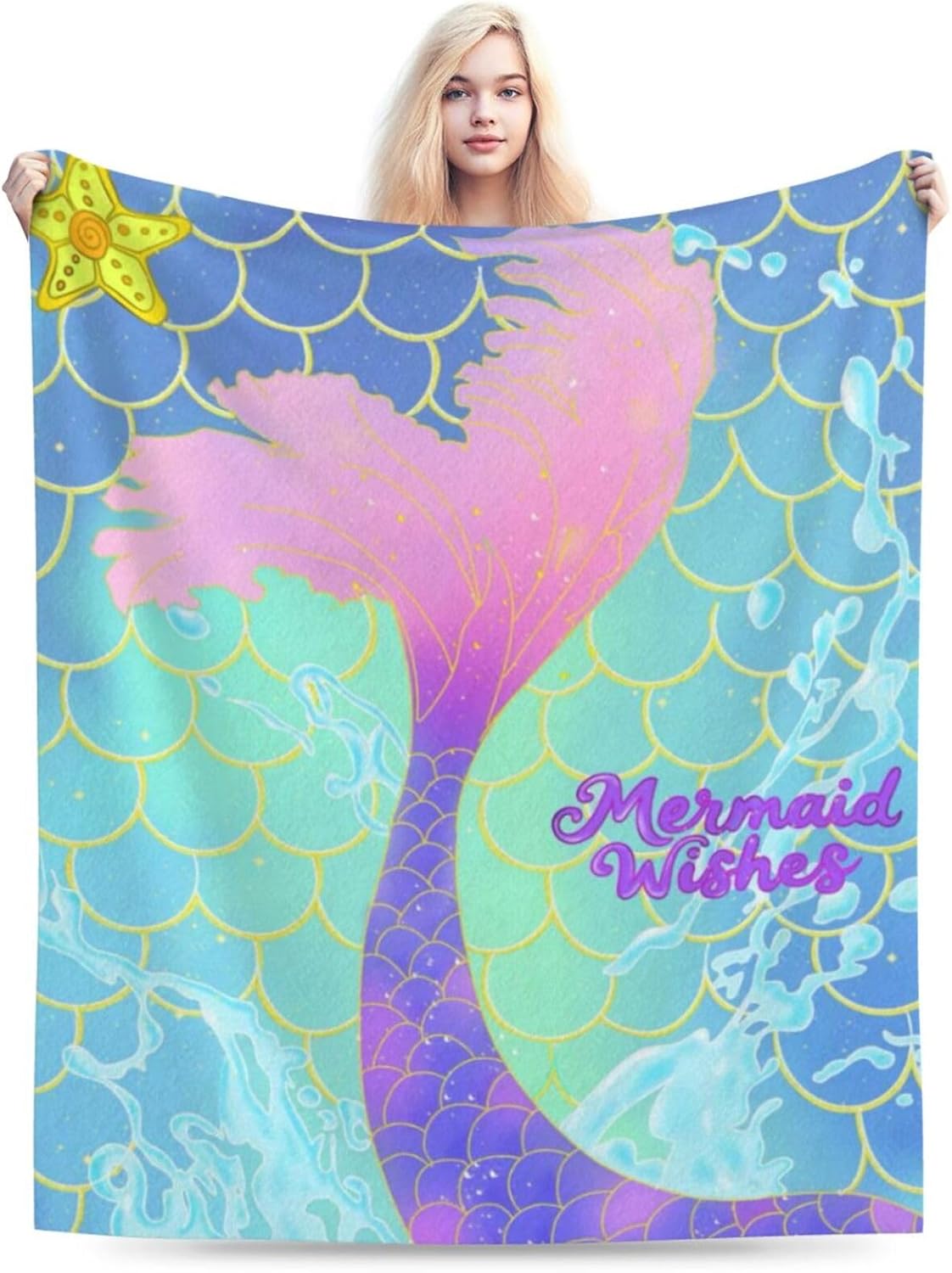 Mermaid Blanket, Cute Mermaid Tail Scales Fuzzy Soft Cozy Warm Mermaid Throw Blanket for Girls Kid, Fleece Blankets Couch Sofa Bedroom Nursery Bed Throws Blankets 50x 60inch