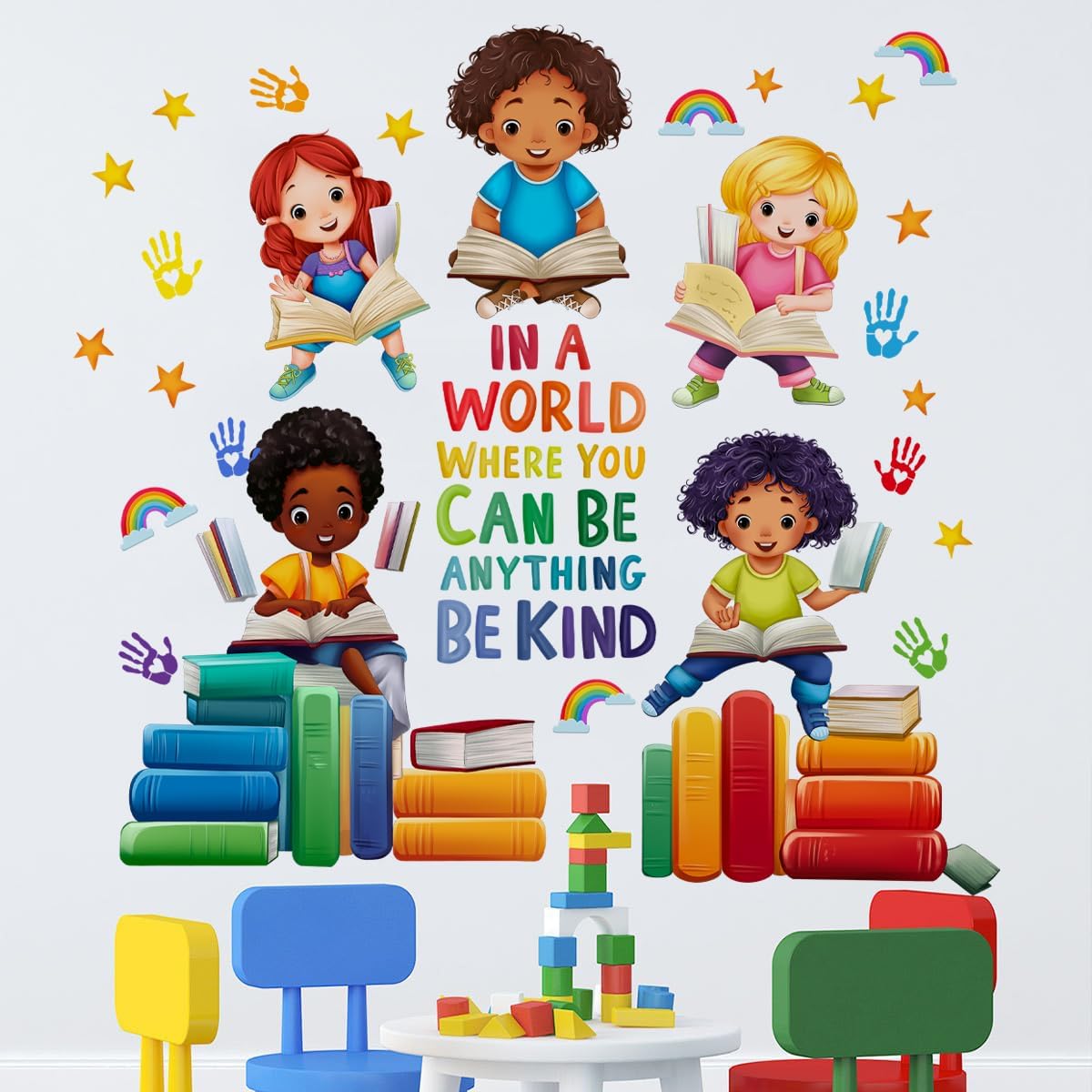 Runtoo Colorful Kids Equality Wall Decals Inspirational Quotes Book Wall Stickers Positive Saying Lettering Wall Decor for Nursery Reading Room Classroom Playroom Daycare Bedroom