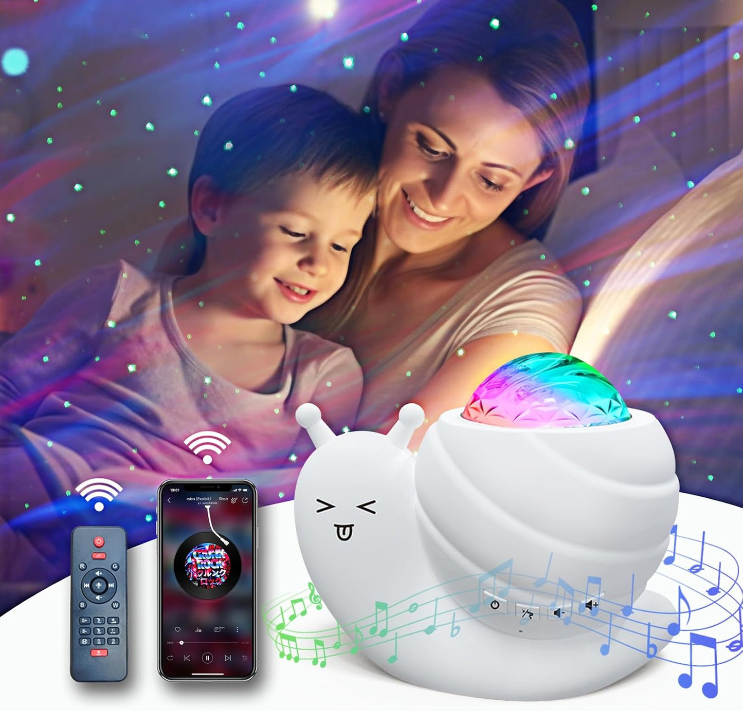 Mycket Star Projector, Galaxy Projector Light, LED Night Light Lamp, Night Light Projector with Remote 360°Rotating Sleep Soothing Colors Changing Music Bluetooth Speaker Timer Fuction for Bedroom