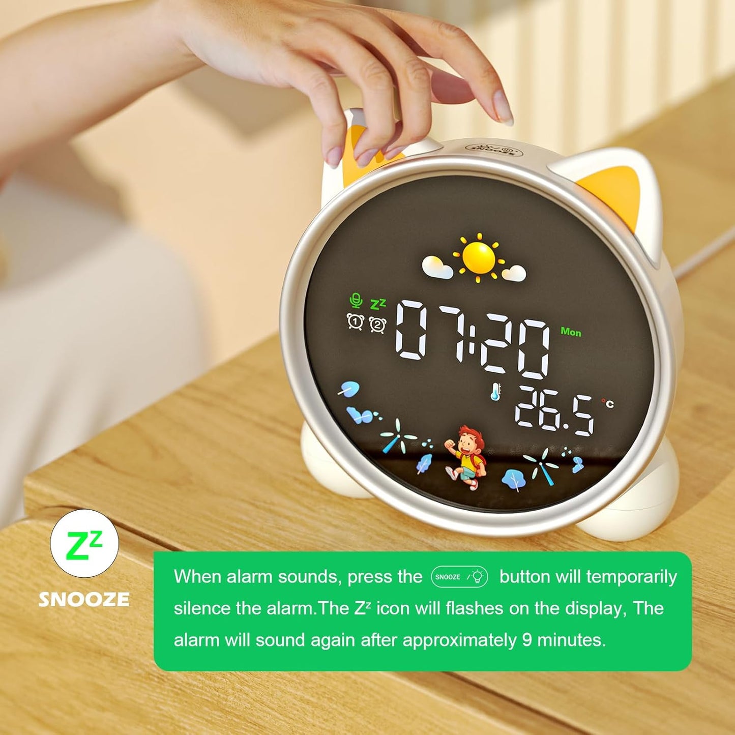 Kids Alarm Clock with Night Light,OK to Wake Clock for Kids,Stay in Bed Clock and Sleep Training,Nap Timer Temperature Detect Cute Kids Room Decor,Gift Ideas for Kids Toddler Boy Girl(Cat)
