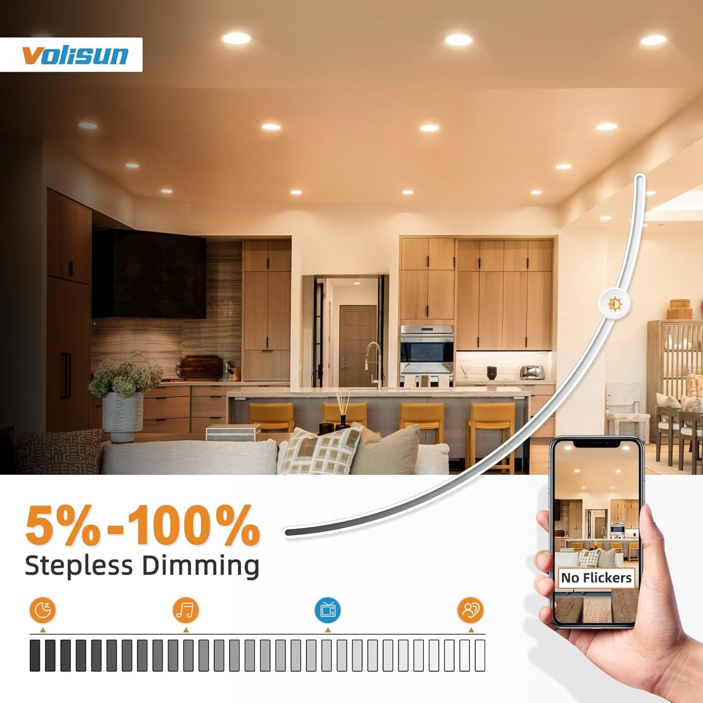 VOLISUN 12 Pack 6 inch Recessed Lighting, 5CCT LED Recessed Light with Junction Box, 2700K-5000K Selectable, 13W Eqv 120W, 1080LM Dimmable Canless Wafer Downlight, LED Ceiling Light ETL Certificated