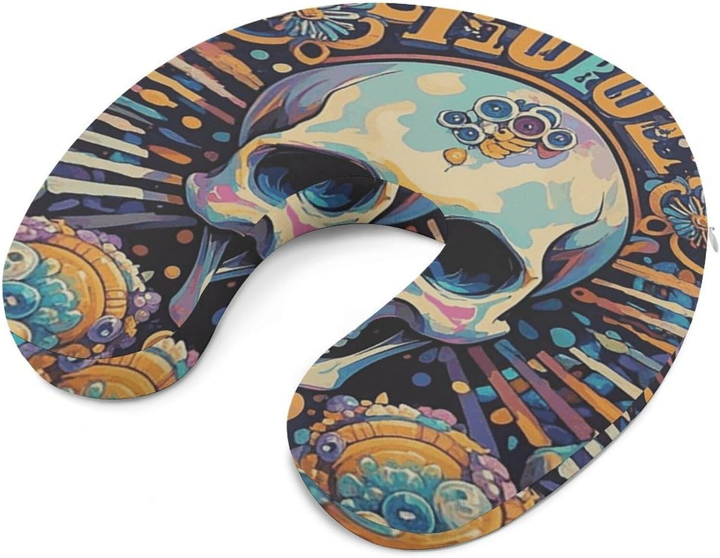 Cool Skull Graphics Neck Pillow Memory Foam U Shaped Pillows Portable Pillows for Shoulder Travel Head Support Pillow with Concealed Zipper for Airplane Car Home Office