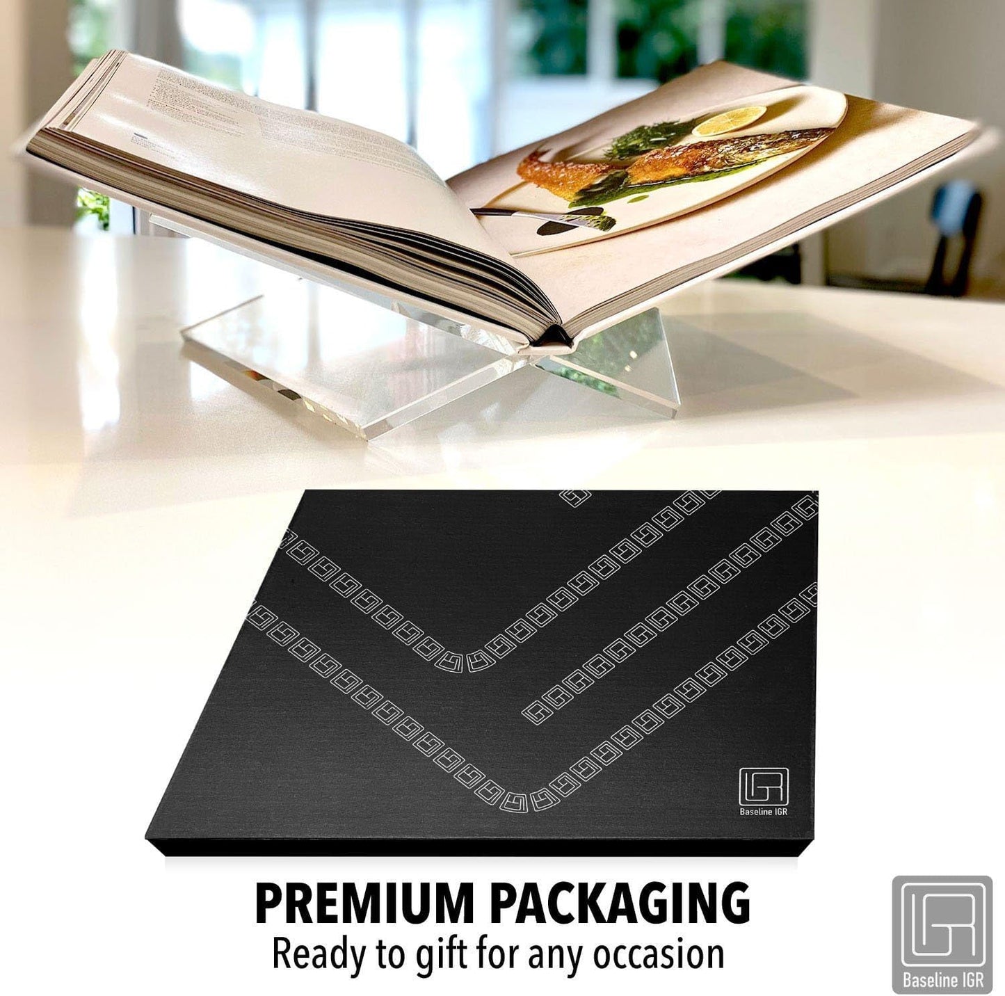 Medium Clear Acrylic Book Stand, 8.7” x 6.3” x 3.6”, Acrylic Book Holder, Open Bookstand for Display and Reading Cookbooks, Art Books, Bibles, Magazines - Home and Office