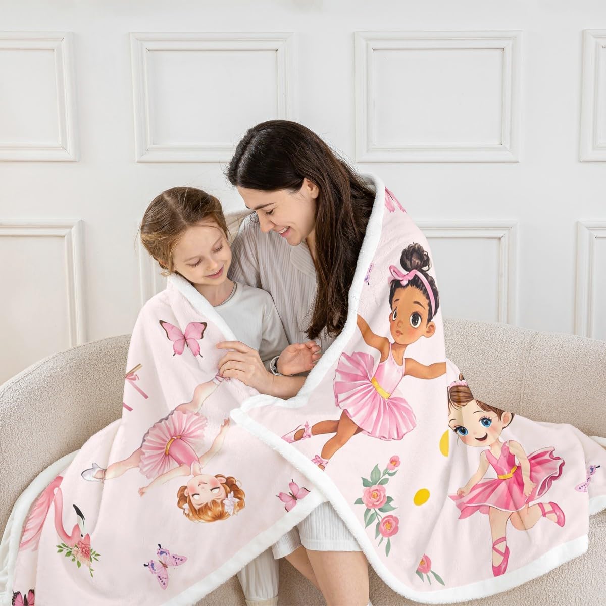 Feelyou Kids Ballet Fleece Throw Blanket Pink Bow Tie Sherpa Blanket Boys Girls Dress Plush Blanket for Bed Sofa Couch Princess Teens Bedroom Decor Twin 60"x80"