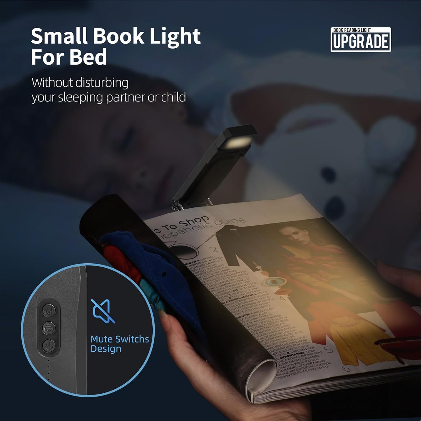 EGWASER USB Rechargeable Book Light for Reading in Bed, Portable Clip-on LED Reading Light, 3 Amber Colors & 3 Brightness Dimmable for Eye Caring, Long Lasting,for Book Lovers, Kids (500mAh Black)