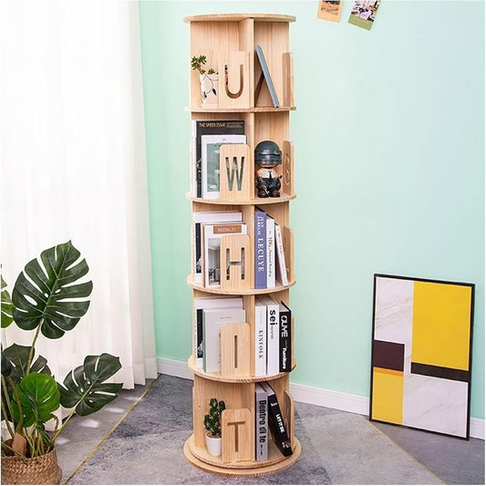 Rotating Bookshelf Tower - 360° Rotating Bookcase Storage Display Rack with Open Shelves for Living Room, Office, and Study Room - Stylish and Functional Organizer