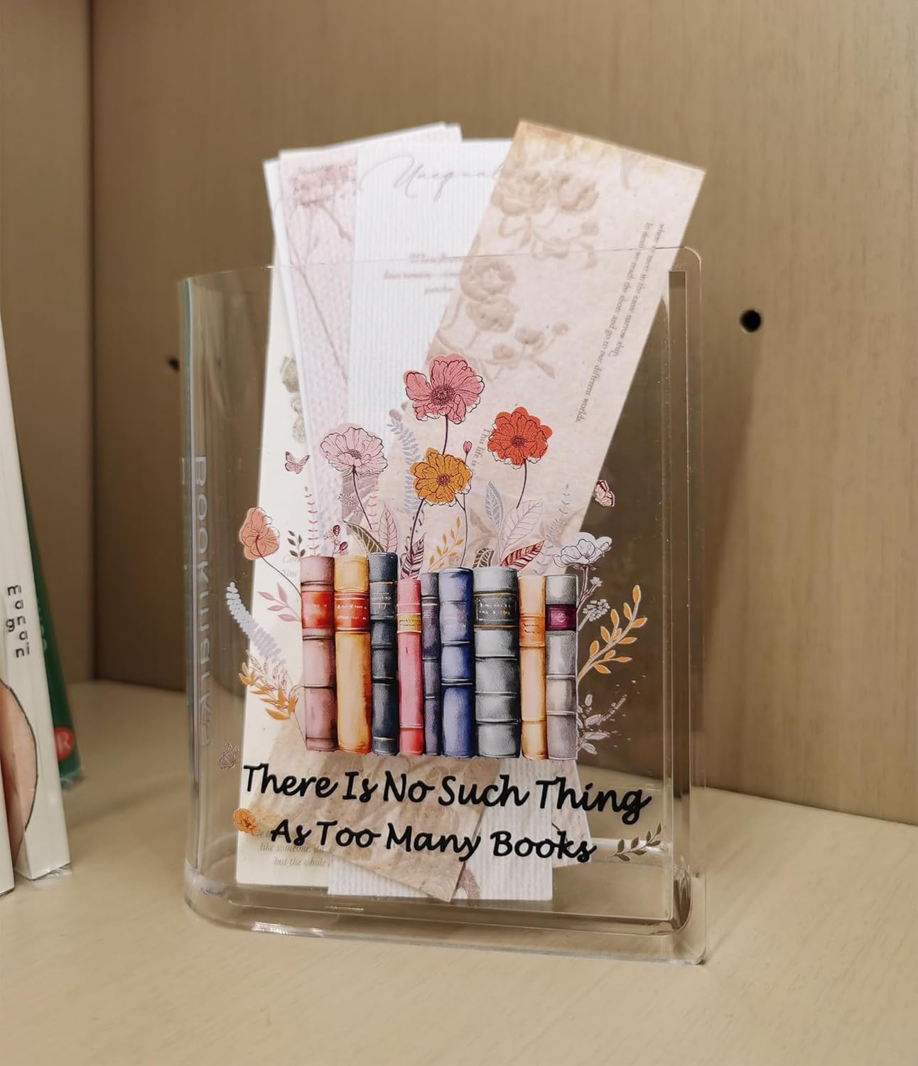 Bookmarks Holders Bookshelf Bookcase Decor, Home Office Desk Organizer Accessory, Book Marks Pencil Pen Holder, Friends Book Lover Gifts (Flower)