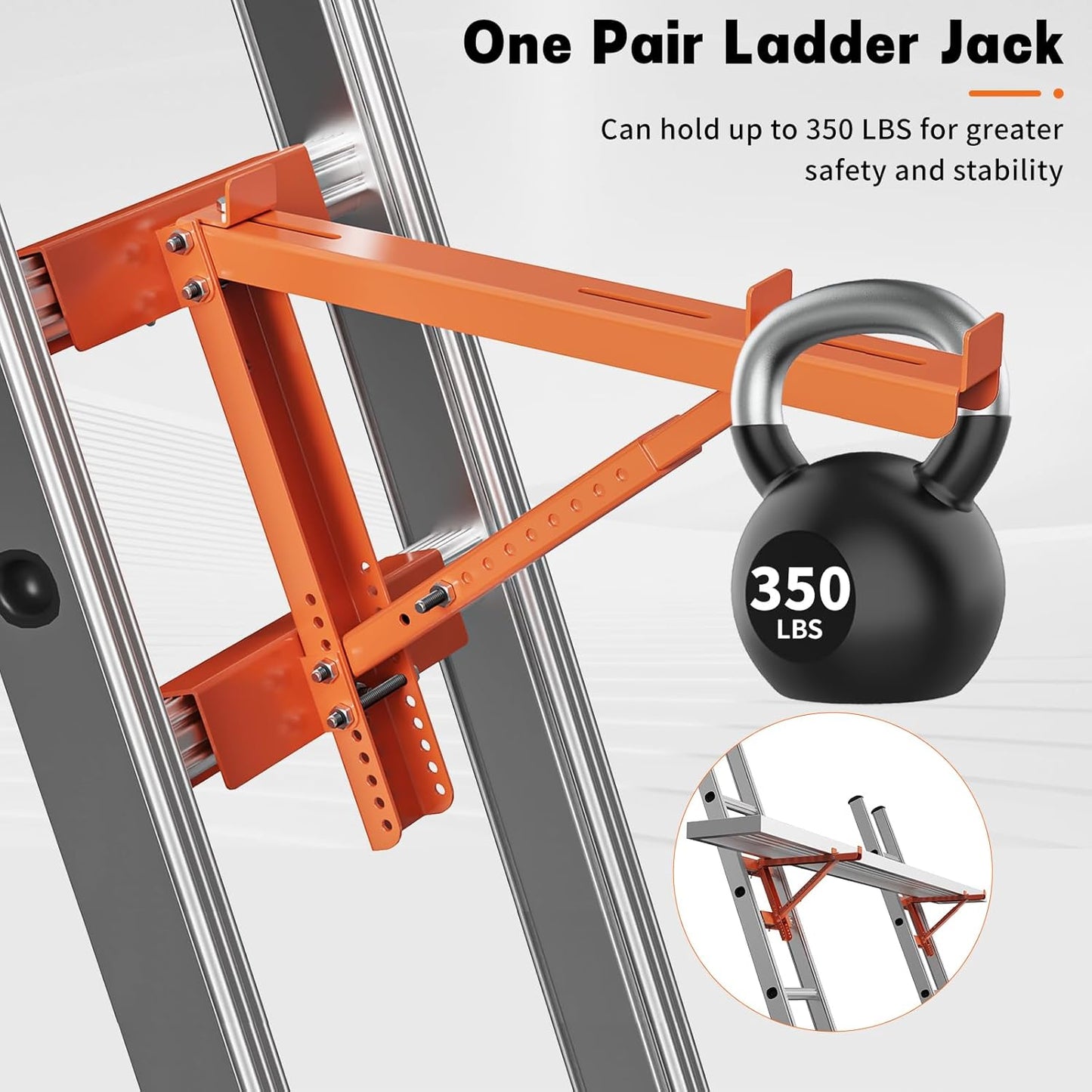 Ladder Jacks for Scaffolding Platform 2-Pack, Heavy-Duty Steel Ladder Jacks Scaffold Bracket, 350 lbs Capacity, Two-Rung Short Body Extension Ladder Jack for Roofing, Painting & Jobsite Use