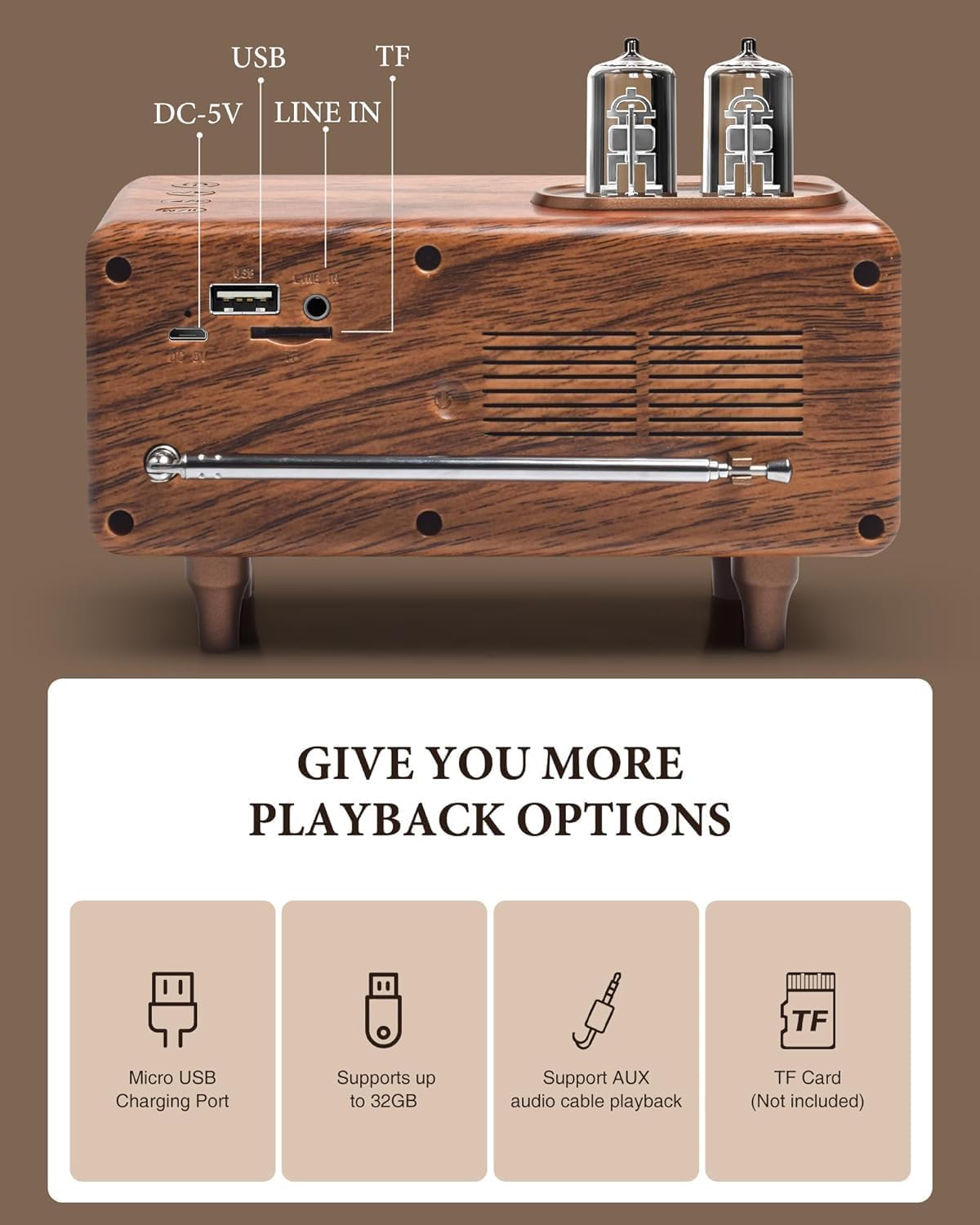 COLSUR Retro Bluetooth Speaker, Vintage Radio, bass, Bluetooth 5.1 Wireless Connection, Suitable for Home Office, Outdoor Party, Portable Speaker, Suitable for iPhone, Android Speaker