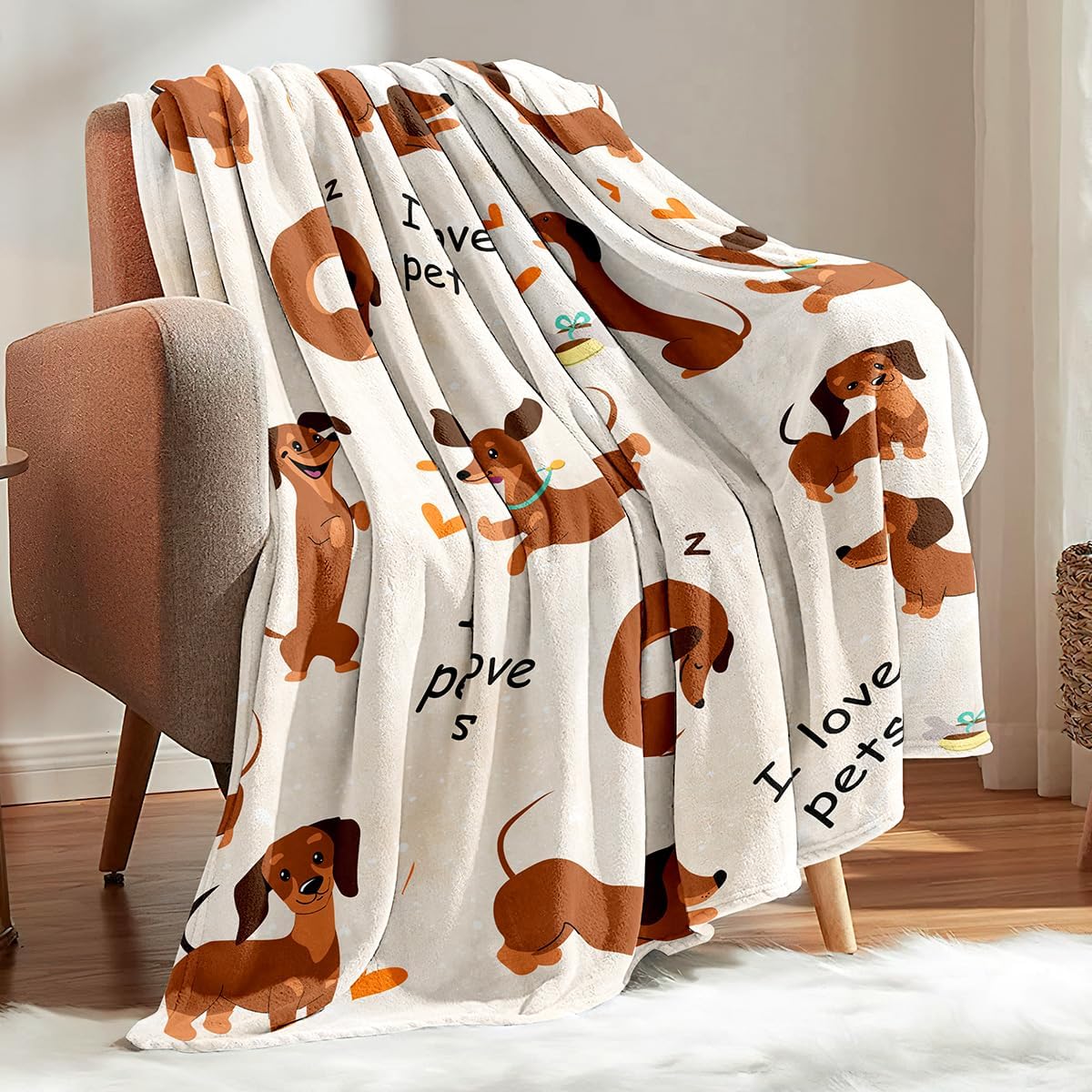 Dachshund Blankets, Weiner Dog Blanket, I Love Dachshunds Blanket for Adults Super Soft Dachshund Gifts for Dog Lovers (Dachshund 6, 47"x 60")
