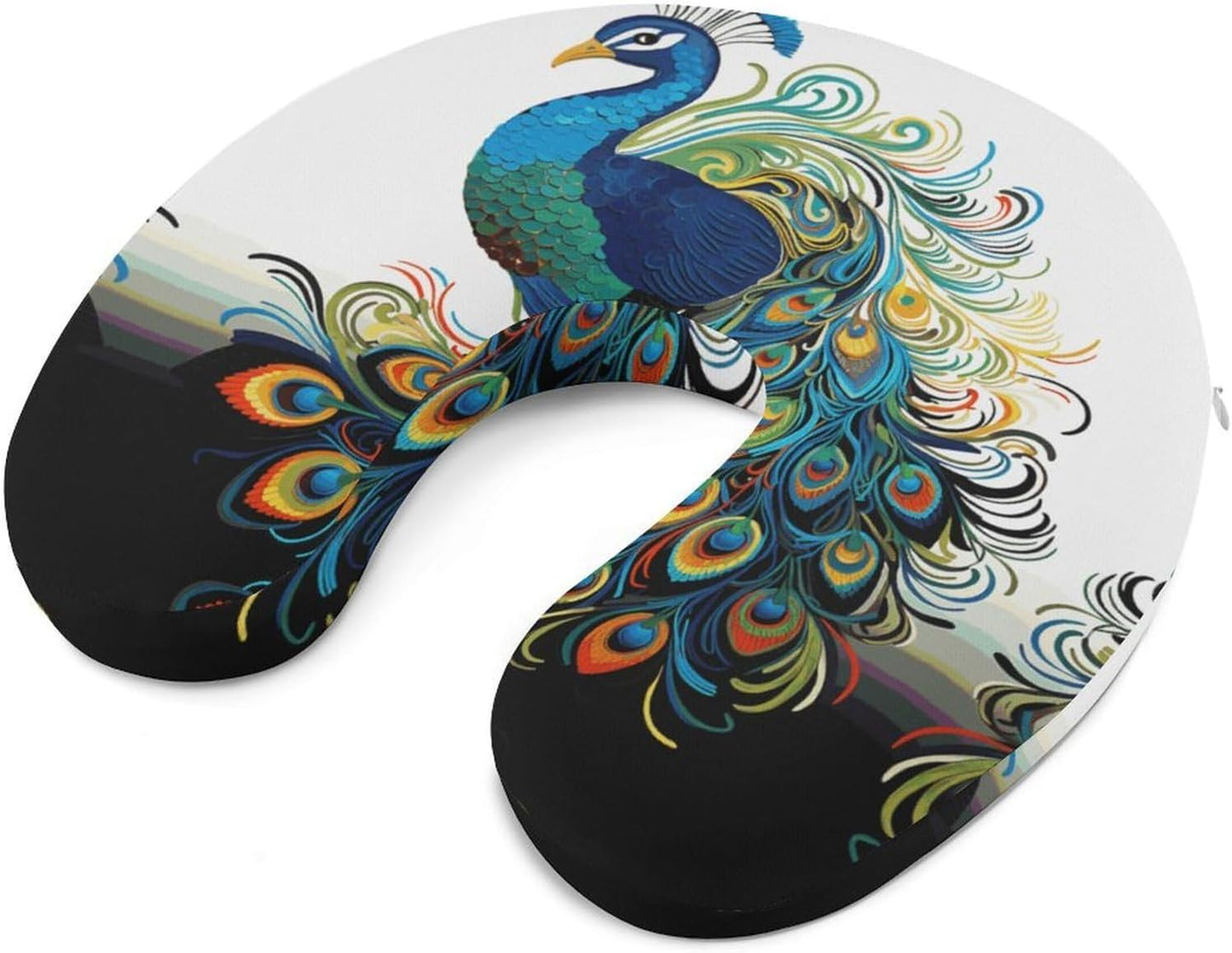 Peacock Pattern Neck Pillow Memory Foam U Shaped Pillows Portable Pillows for Shoulder Travel Head Support Pillow with Concealed Zipper for Airplane Car Home Office