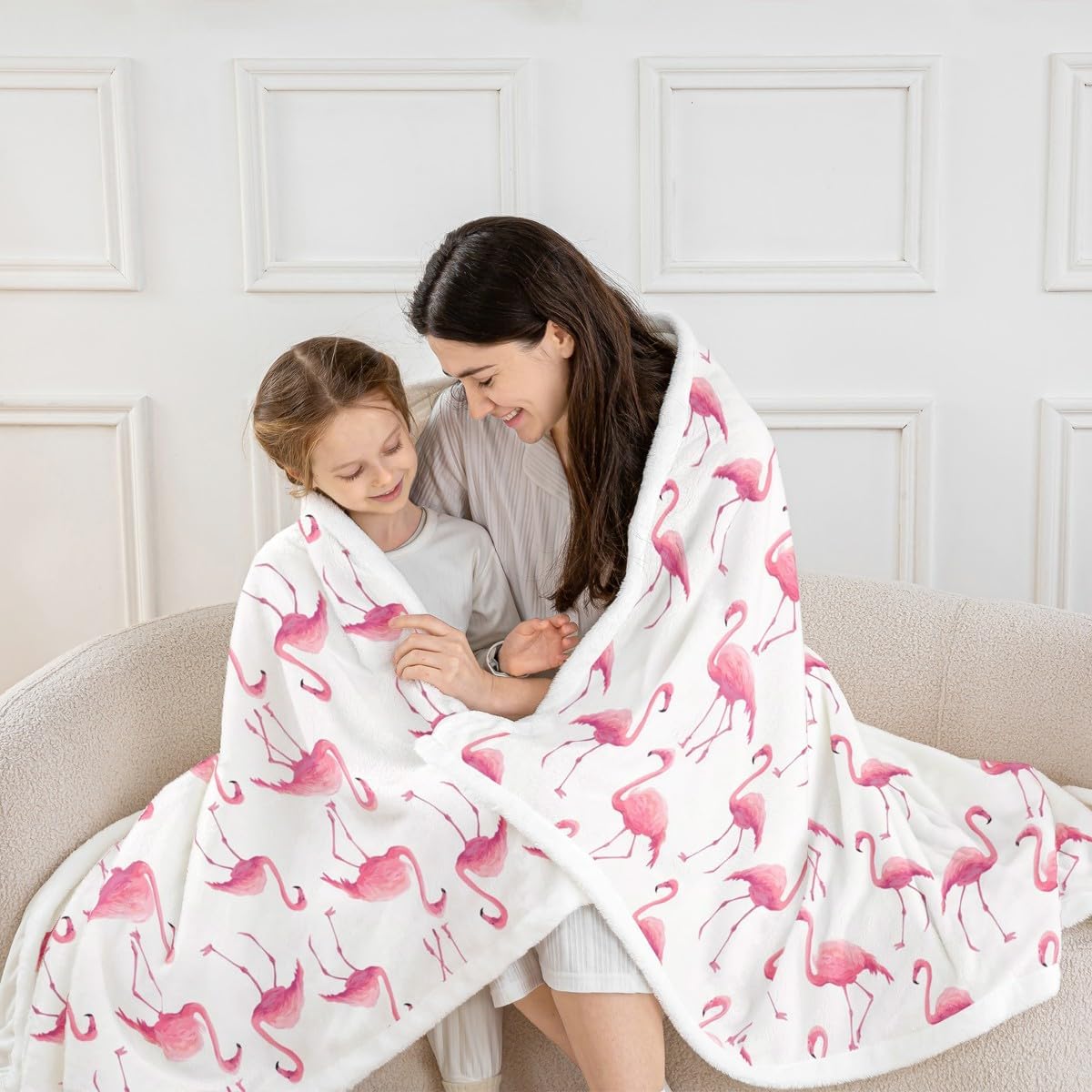 Flamingo Sherpa Blanket Queen 90"x90" Tropical Flamingo Fleece Throw Blanket for Bed Sofa Couch Kids Decor Animal Decor Plush Blanket Microfiber Pink Fuzzy Blanket Bedroom