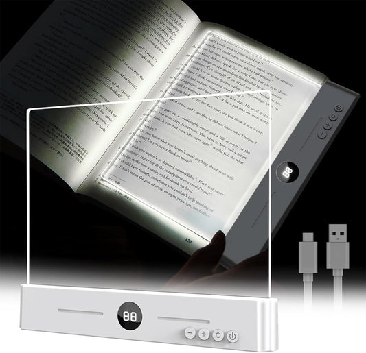 Smart Flat Book Light, Rechargeable Clear LED Reading Light with 3 Colors & Timer, Flat Reading Lamps for Book, Dimmable Full Page Panel Plate Lamp, Kids Eye Protection for Night Reading in Bed