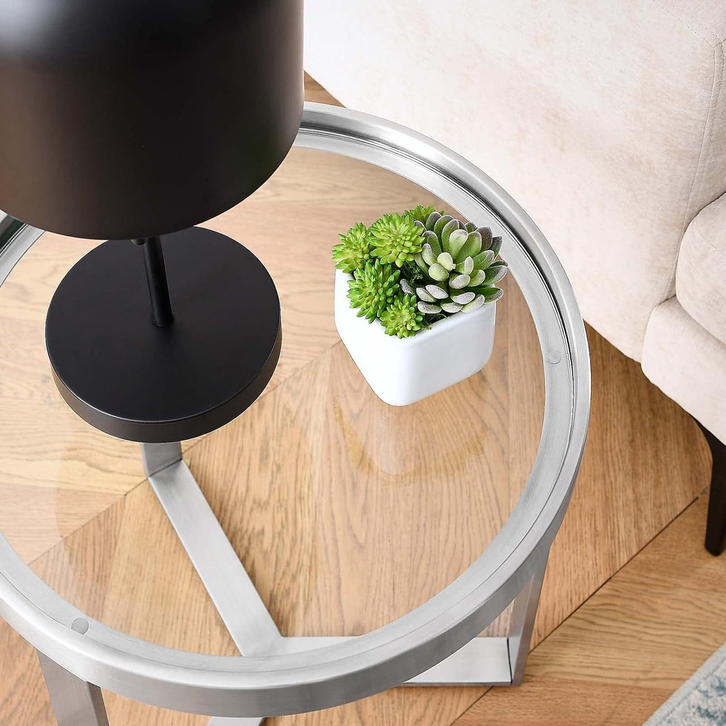 Modway Relay Glass and Metal Accent Side Table, Silver 17.5 x 17.5 x 19.5