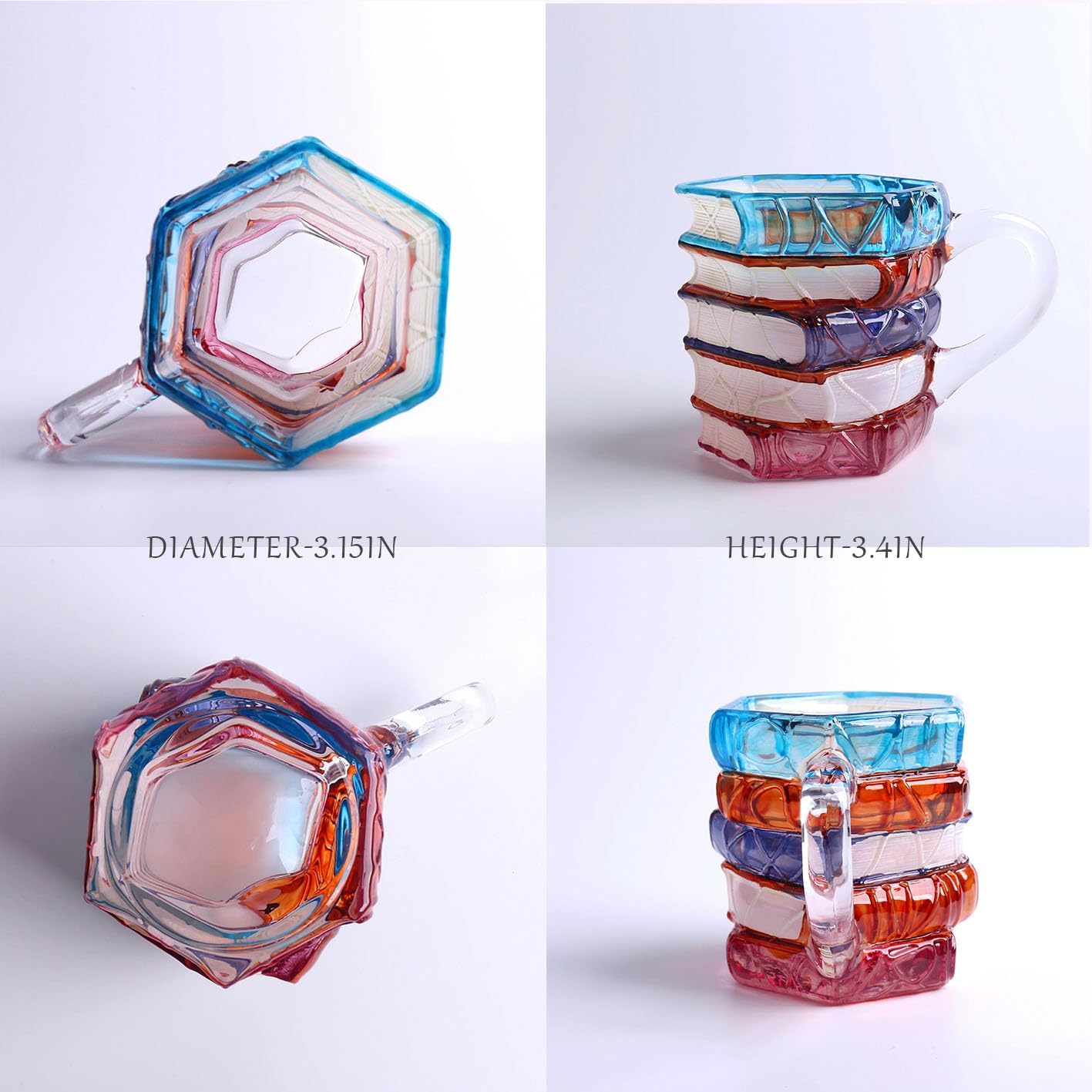 3D Painted Book Glass Coffee Mug, Heat-Resistant Colorful Cup, Christmas Gift for Book Lovers, Readers, Writers, Librarians