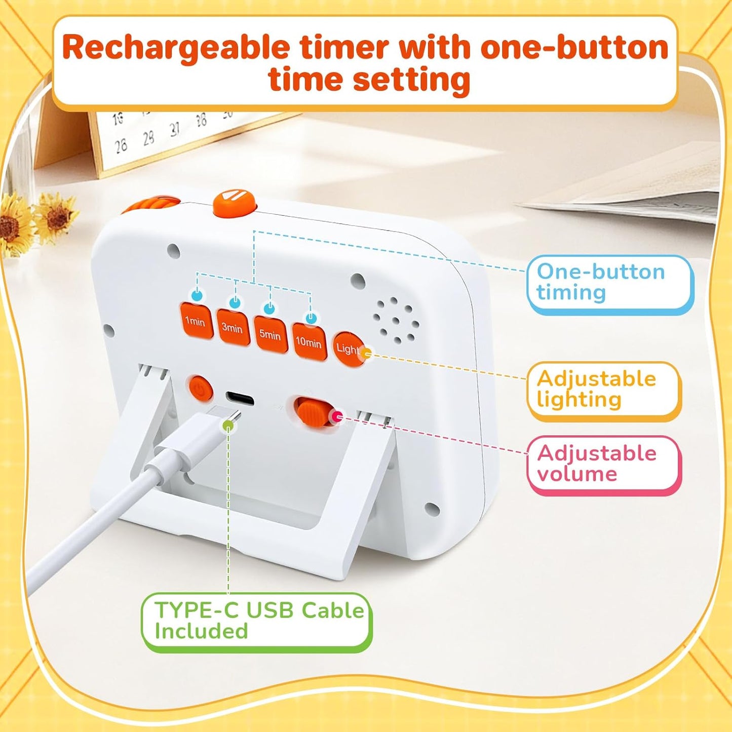 PHILORN Digital Visual Timer for Kids, with Coloured Progress bar, 60-Minute Countdown and Adjustable Volume and Brightness for Calm Transitions, Classroom & Home Kitchen Cooking Baking