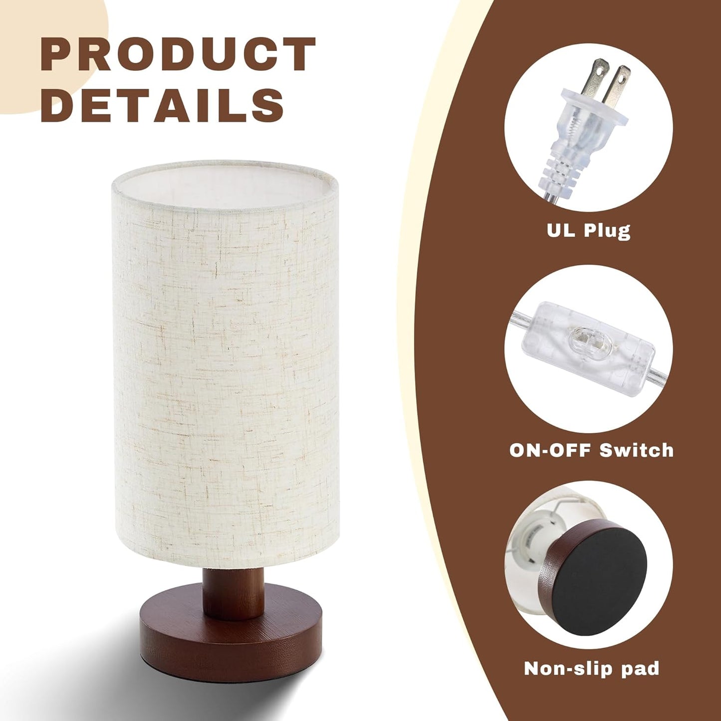 Bedside Lamps Set of 2, Small Bamboo Table Lamps for Bedroom, Minimalist Nightstand Lamps with Linen Shade, Modern Desk Lamp for Living Room, Study, Dorm (LED Bulbs Included)
