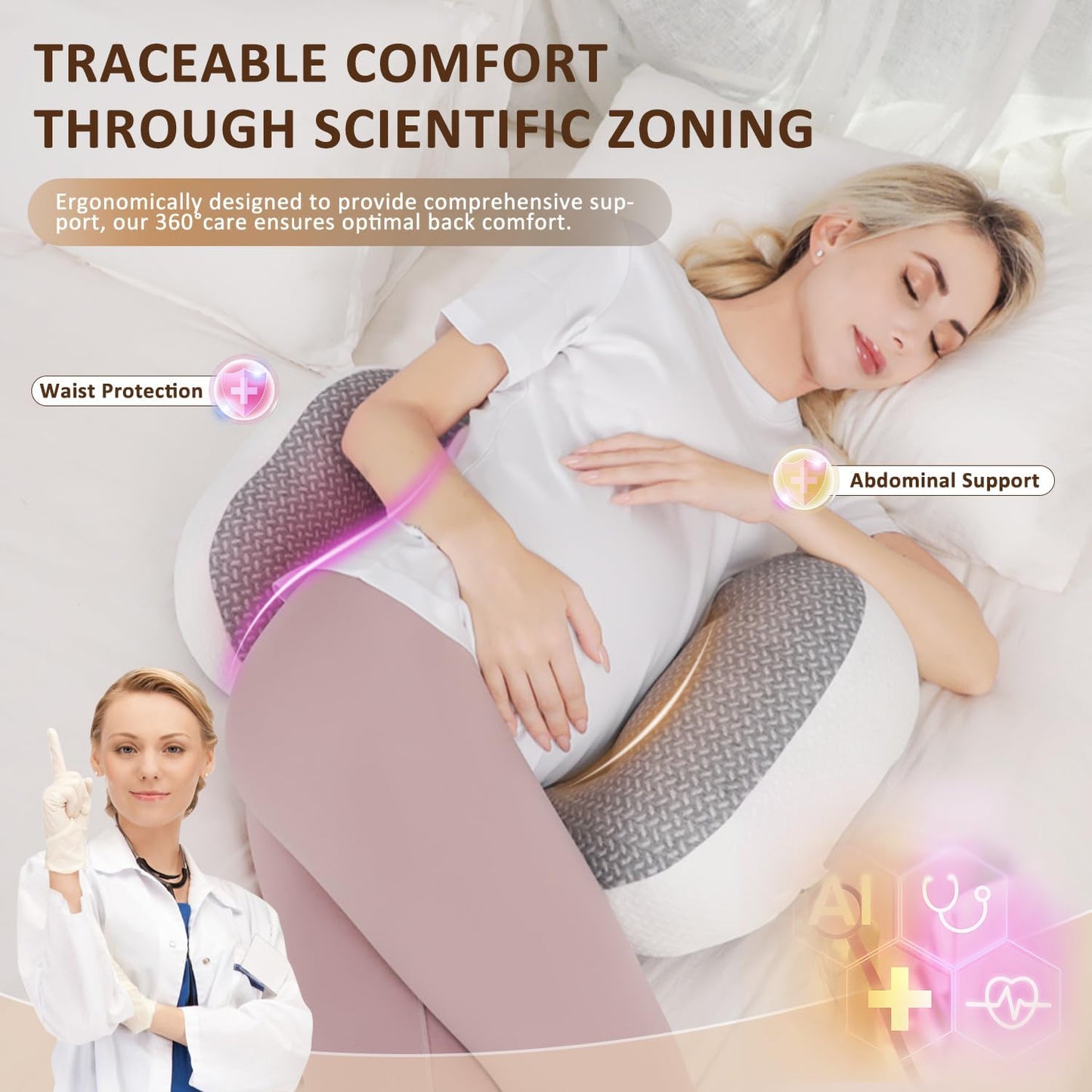 Chilling Home Pregnancy Pillow for Sleeping Portable, Maternity Pillow for Side Sleeper, Travel Wedge Pillow, Body Pillow Support for Back, Belly, Blue