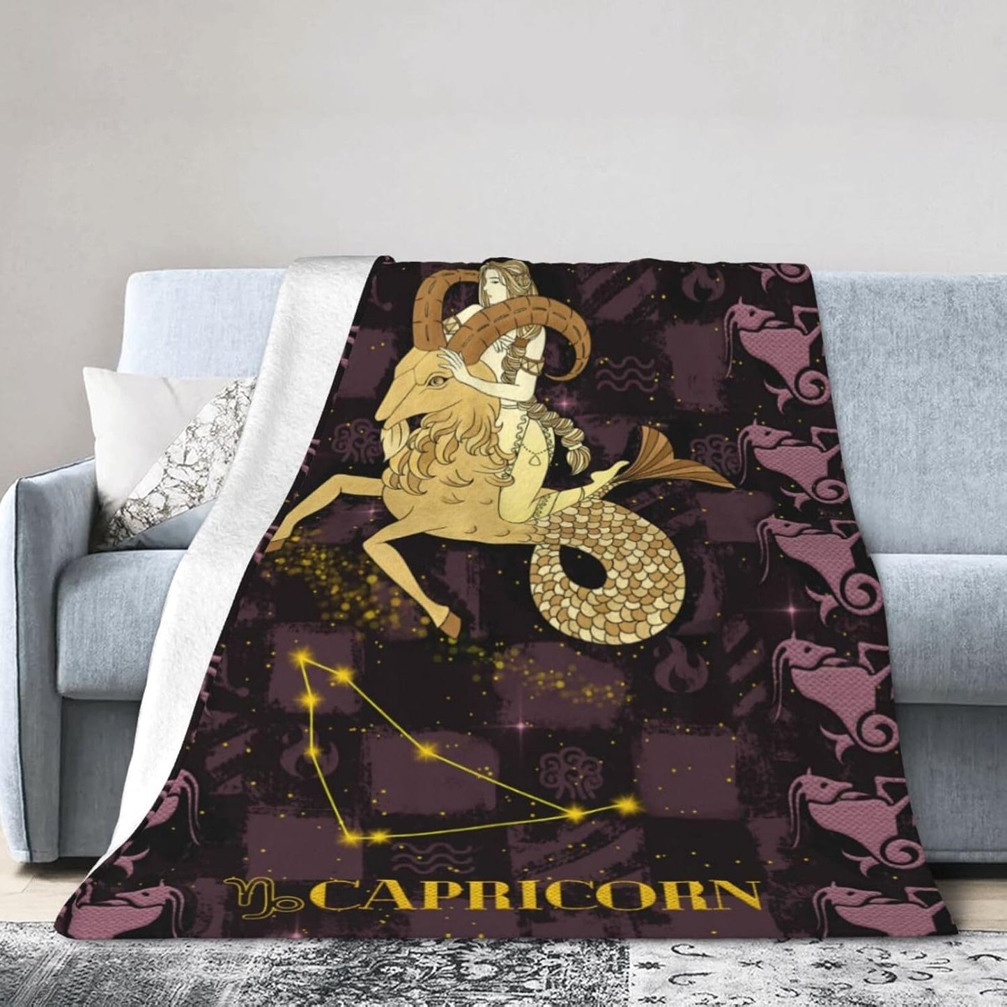 Constellation Capricorn Throw Blanket Flannel Zodiac Sign for Couch Bed Sofa Fuzzy Travelling Car for Women Man (60"x50", Capricorn)
