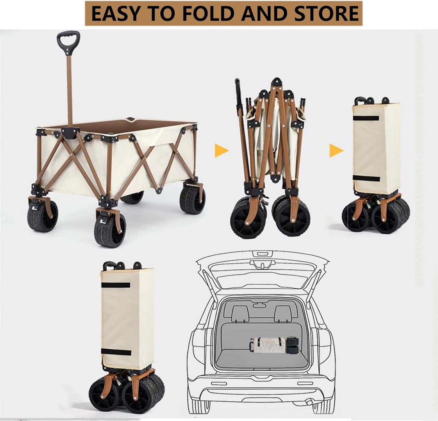 Heavy Duty Collapsible Folding Wagon - All-Terrain Beach Cart with Large Capacity for Outdoor Camping, Gardening, Fishing, Shopping & Sports - Portable Utility Trolley, Black