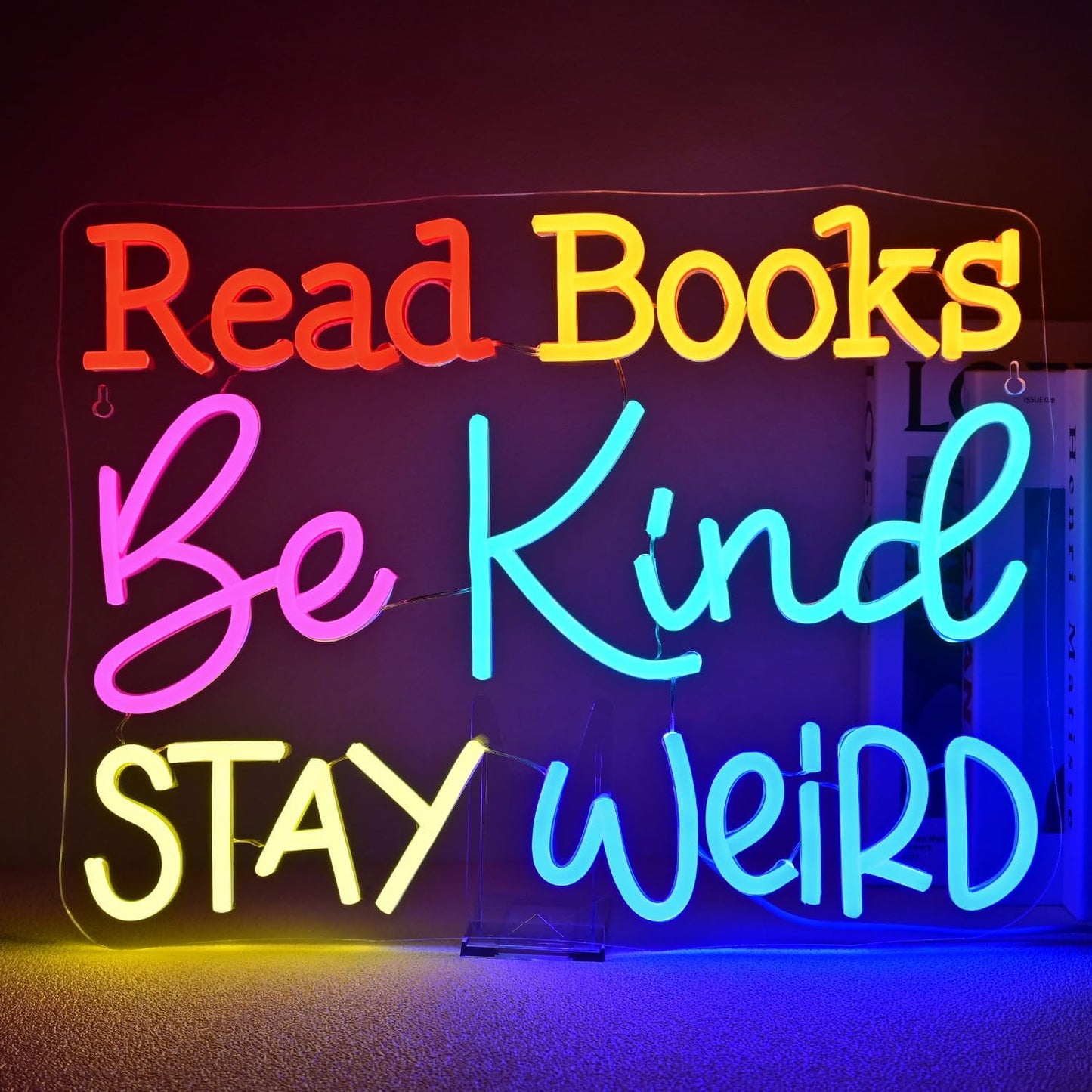 Ineonlife Read Books Be Kind Stay Weird Neon Sign Classroom Neon Lights Girls Club For Wall Decor Colorful Light Up Sign For Boys Bedroom Living Room Bookstore Library Bookish Decoration Teen Gifts