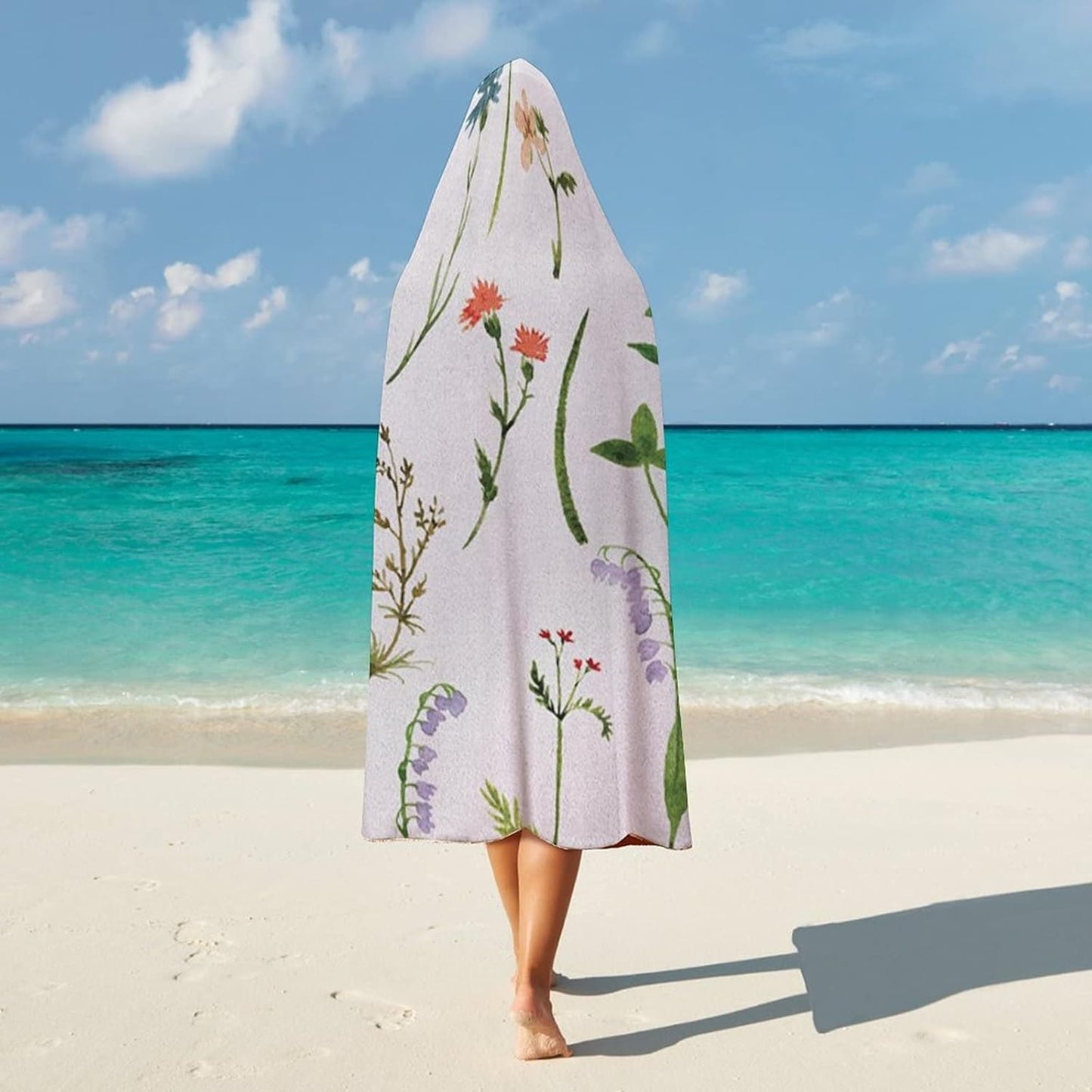 Throw Blankets, Watercolor Flower Women Men Hooded Blanket, Different Kinds of Flowers with Herbs Weeds Plants, Soft Warm Cozy, 40 x 50inches, Studying Reading Snuggling Napping Office, Multicolor