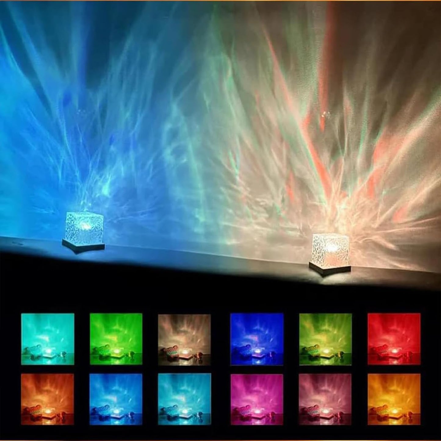 Ocean Wave Projector Light, 16-Color LED Cube Lamp & Remote, 3D Holographic Water Ripple, Romantic Ambient Lighting for Kids Room, Meditation, Relaxation, Bathroom, Night Light (Plug-in)