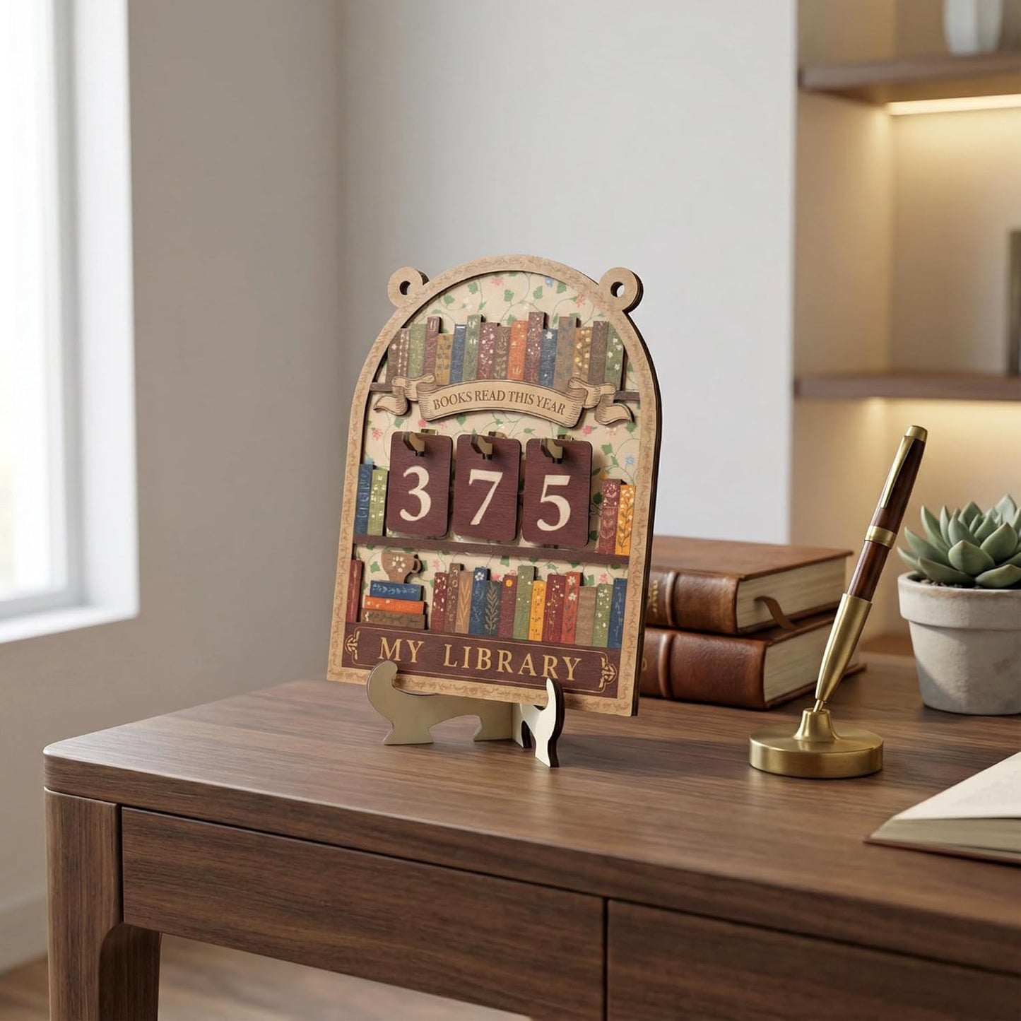 Laffact Books Read This Year Counter - Reading Tracker Sign for Home Library Bookshelf Decoration, Book Suncatcher Ornament Floral Bookish Gifts Accessory for Book Lover Bookworm Birthday Table Decor