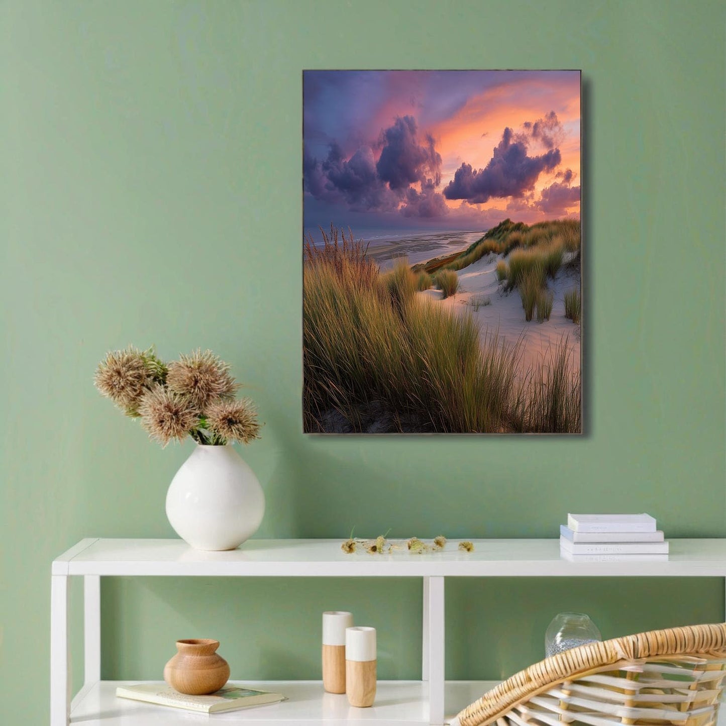 GDJSMIN Seaside Theme Wall Art, Sunset Dune Landscape Poster for Reading Room Living Room Decor 12x 16 inch Unframed