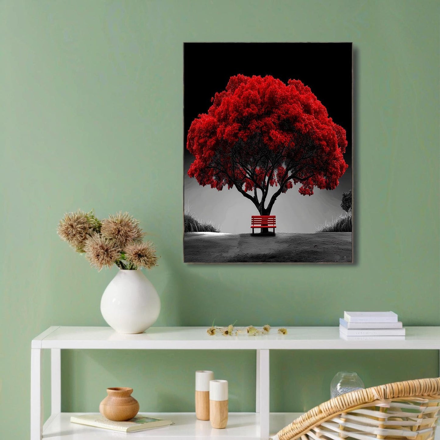 GDJSMIN Realistic Tree Scenery Wall Art, Red Leaves Poster For Reading Room Living Room Decor 12X 16 Inch Unframed