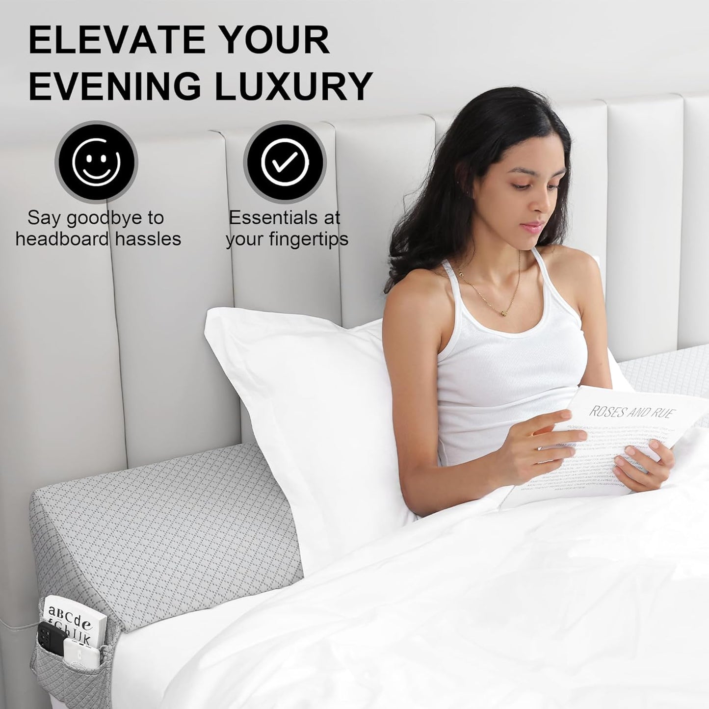 Twin Bed Wedge Pillow Headboard Gap,Wedge Pillow Headboard/Bed Gap Filler,Fill The Gap (0-8") (Gray, 39"x10"x6")