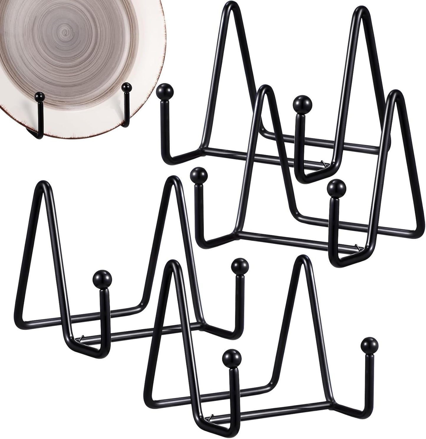 FAVOMOTO 4 Pcs Metal Plate Display Stands Plate Holder Photo Rack Dish Holder for Tabletop Art Books Showcase