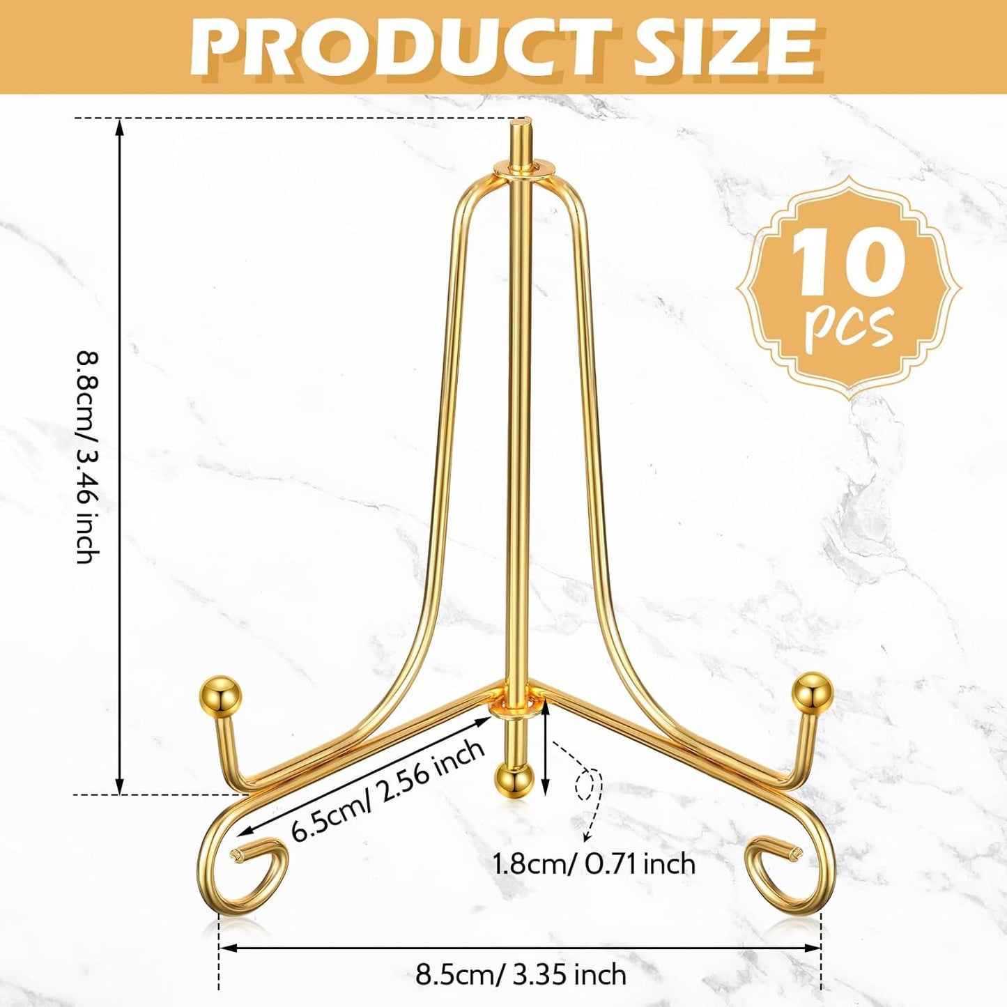 10 Pack 4 Inch Iron Plate Stands for Display, Plate Holder Display Stand, Gold Easel Stands for Photo, Picture Frame, Decorative Dish, Book and Tabletop Art (Gold, 4 Inch)