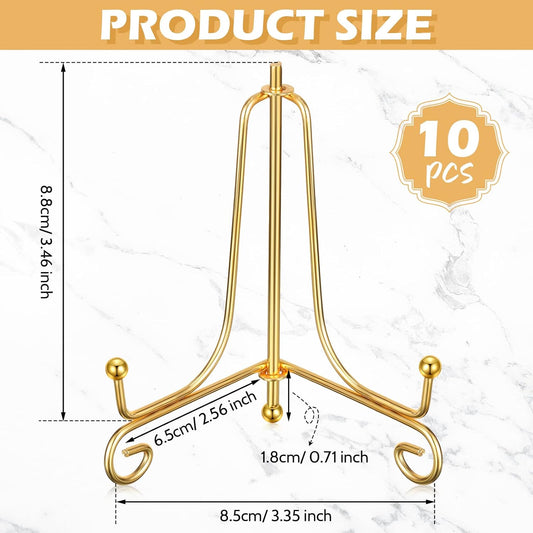 10 Pack 4 Inch Iron Plate Stands for Display, Plate Holder Display Stand, Gold Easel Stands for Photo, Picture Frame, Decorative Dish, Book and Tabletop Art (Gold, 4 Inch)