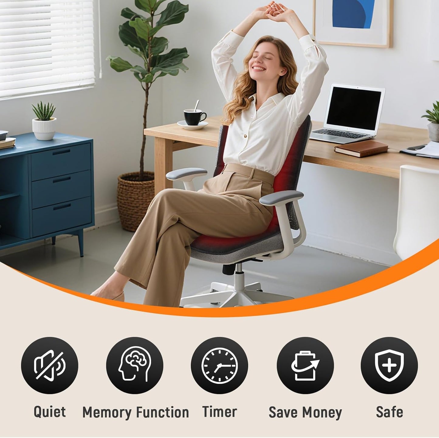 Heated Seat Cushion for Office - 12V Chair Heating Pad - Thick Seat Warmer wiht 7 Temp Levels & 12H Timer- Fast Heated Cover for Back,Hips Etc.Gift Packaging（Black）
