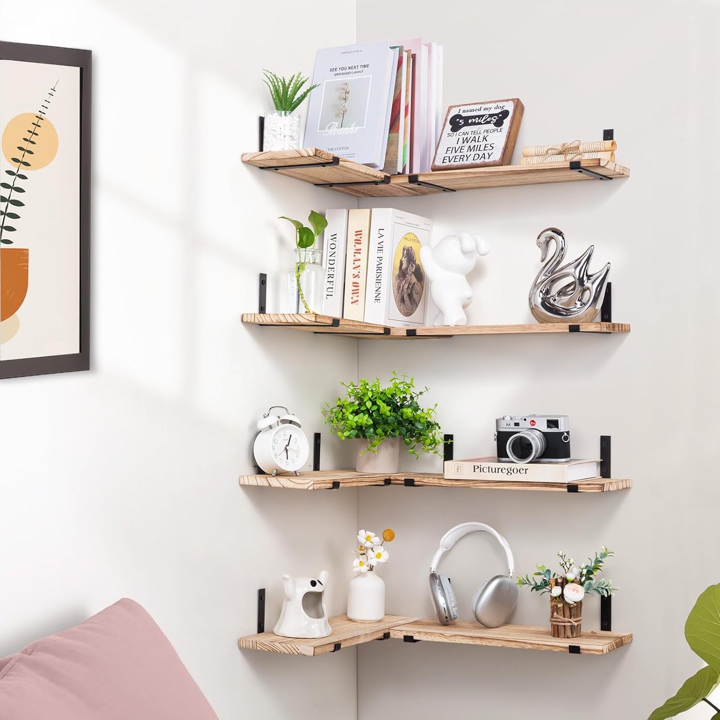 SALA Floating Shelves Set of 8, Width 6in, Light Brown Farmhouse Wood, Multi-Room Wall Decor