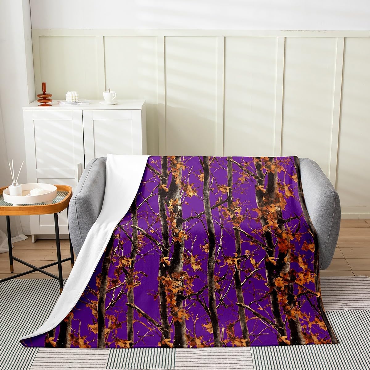 Erosebridal Purple Camouflage Fleece Blanket for Kids Teens Adults,Forest Camo Throw Blanket Twin 60x80 Inch Sofa Bed Decor，Rustic Woodland Hunting Bed Blanket,Country Farmhouse Flannel Blanket