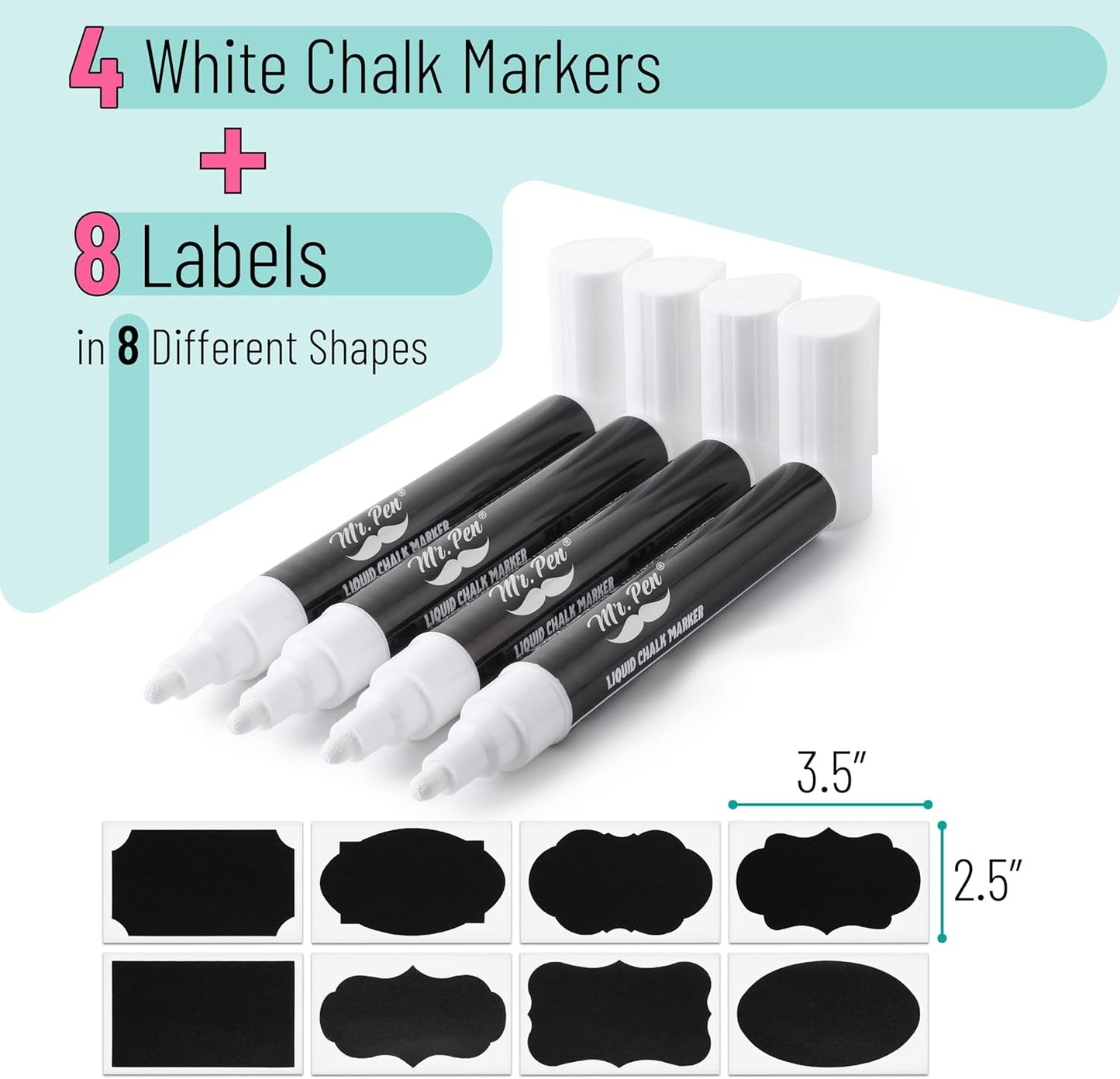 Mr. Pen- White Chalk Markers for Blackboard, 4 Pack, Reversible Tip, White Liquid Chalk Marker, Non-Toxic Liquid Chalkboard for Windows and Glass, Erasable Markers