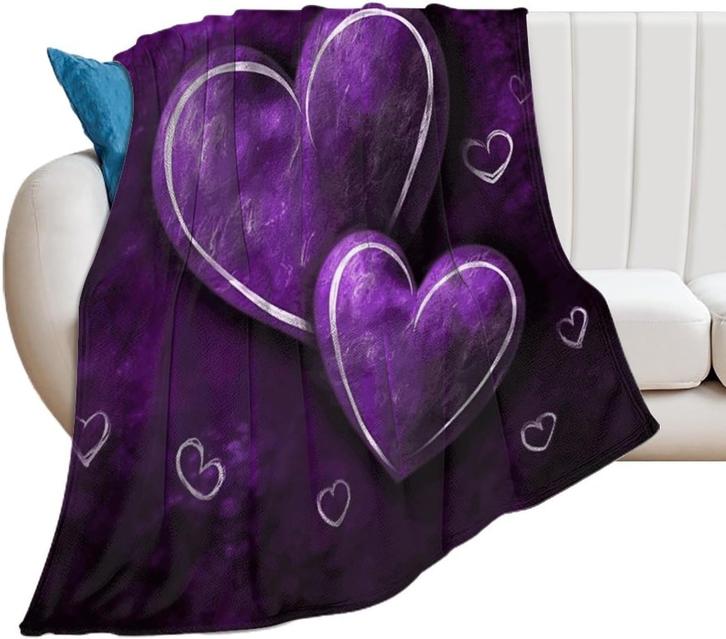Purple Hearts Blanket Super Soft Lightweight Throw Blanket Cute Cozy Warm Bed Blanket Decorative Fuzzy Blanket All-Season Home Decor Gift for Sofa Couch Living Room 50"*60"（130 * 150cm）