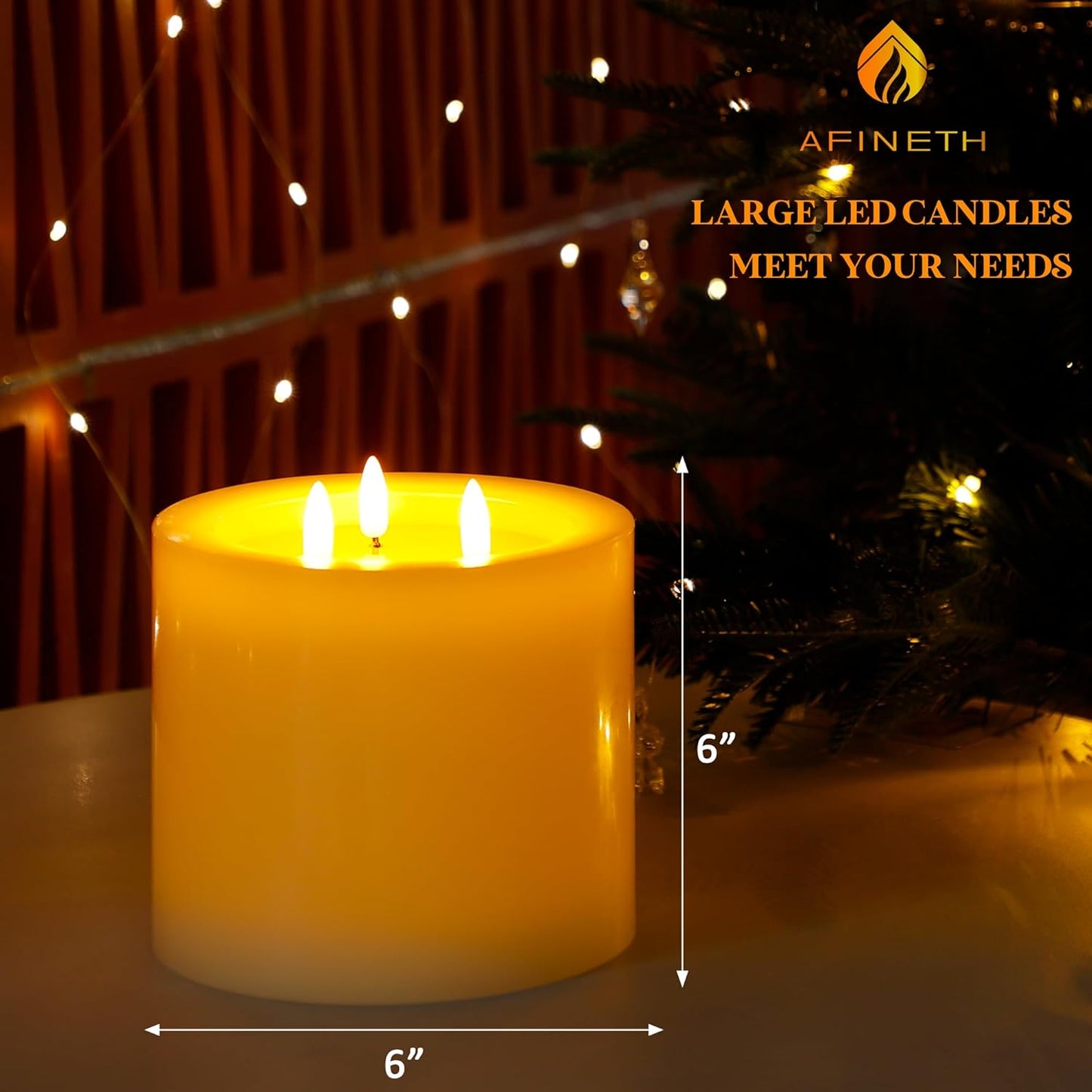 Extra Large Flameless Candles with 3 Wicks, 6"x6" Real Wax Battery Operated Candles with Remote and Timer, Flickering LED Candles Fake Candle for Home, Wedding, Party, Ivory