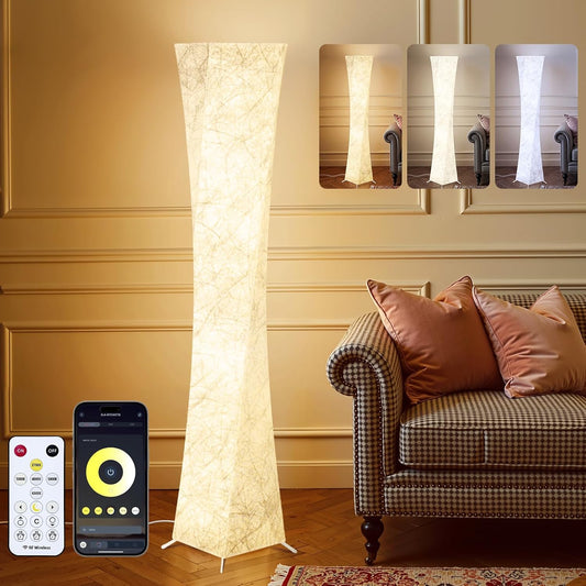 WORLD WIN LED Floor Lamp for Living Room, 61'' Modern Floor Lamp with 3 Color Temperature Light, APP & Remote Control, Timer Setting, Dimmable Standing Corner Lamps for Bedroom, Office