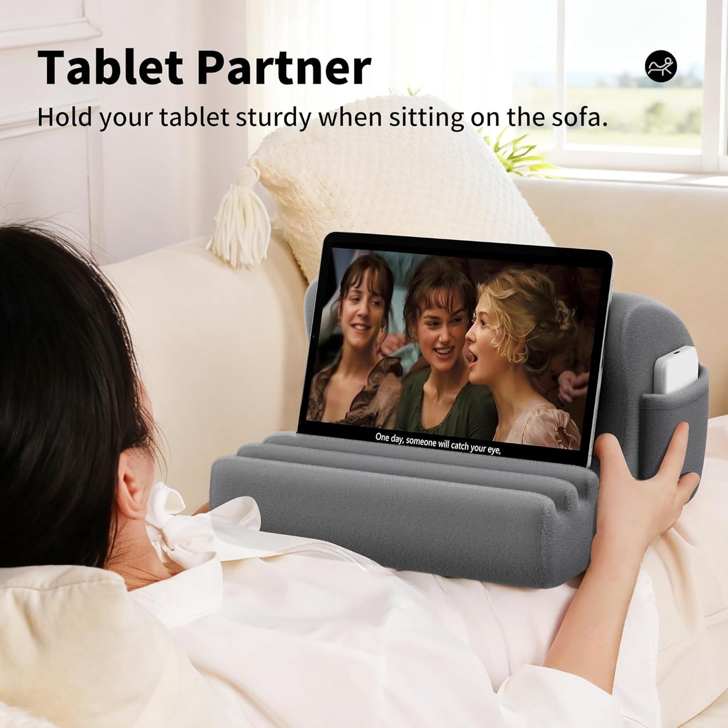 CreaDream Tablet Pillow Stand, Tablet Holder for Bed, Lap with 3 Viewing Angles, Pocket, Stylus Mount, Pillow Pad Compatible with 4-13" Tablets, iPad Pro 13 11 Air, Kindle, Galaxy Tab